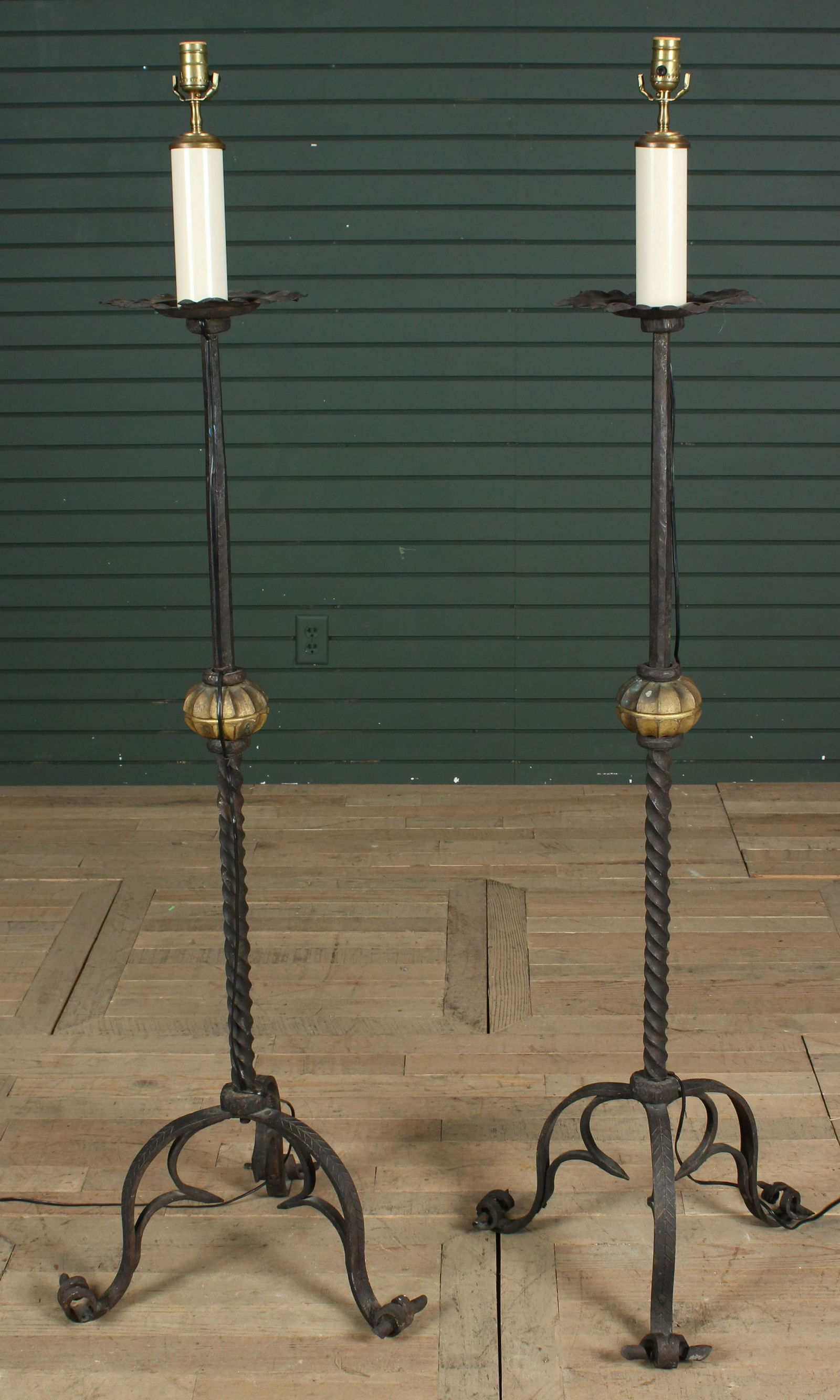Pair Wrought Iron Torchiere Floor Lamps (1 of 11)
