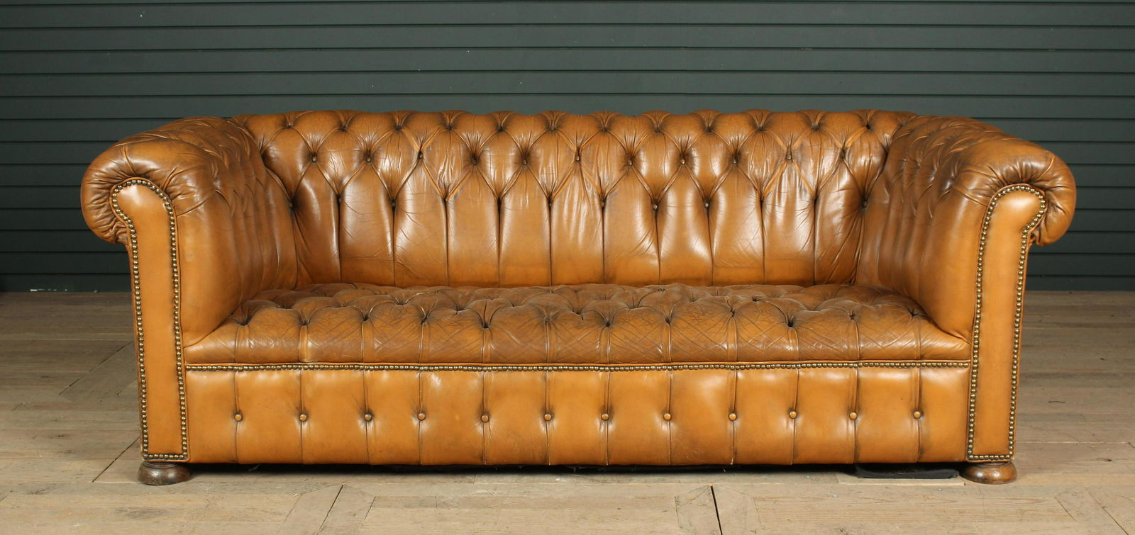 Vintage English Tufted Leather Chesterfield Sofa (1 of 8)