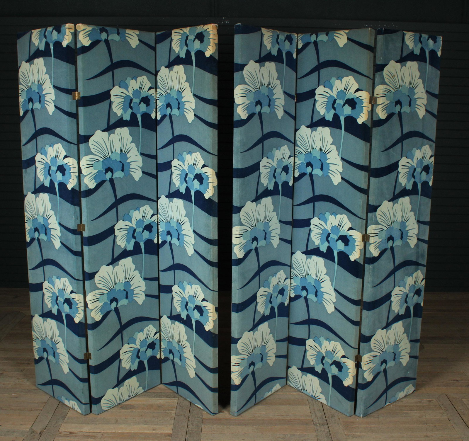 Vintage MCM Upholstered Room Dividers: Vintage MCM Upholstered Room Dividers. Size: 82.5"H x 61"W x 2"D