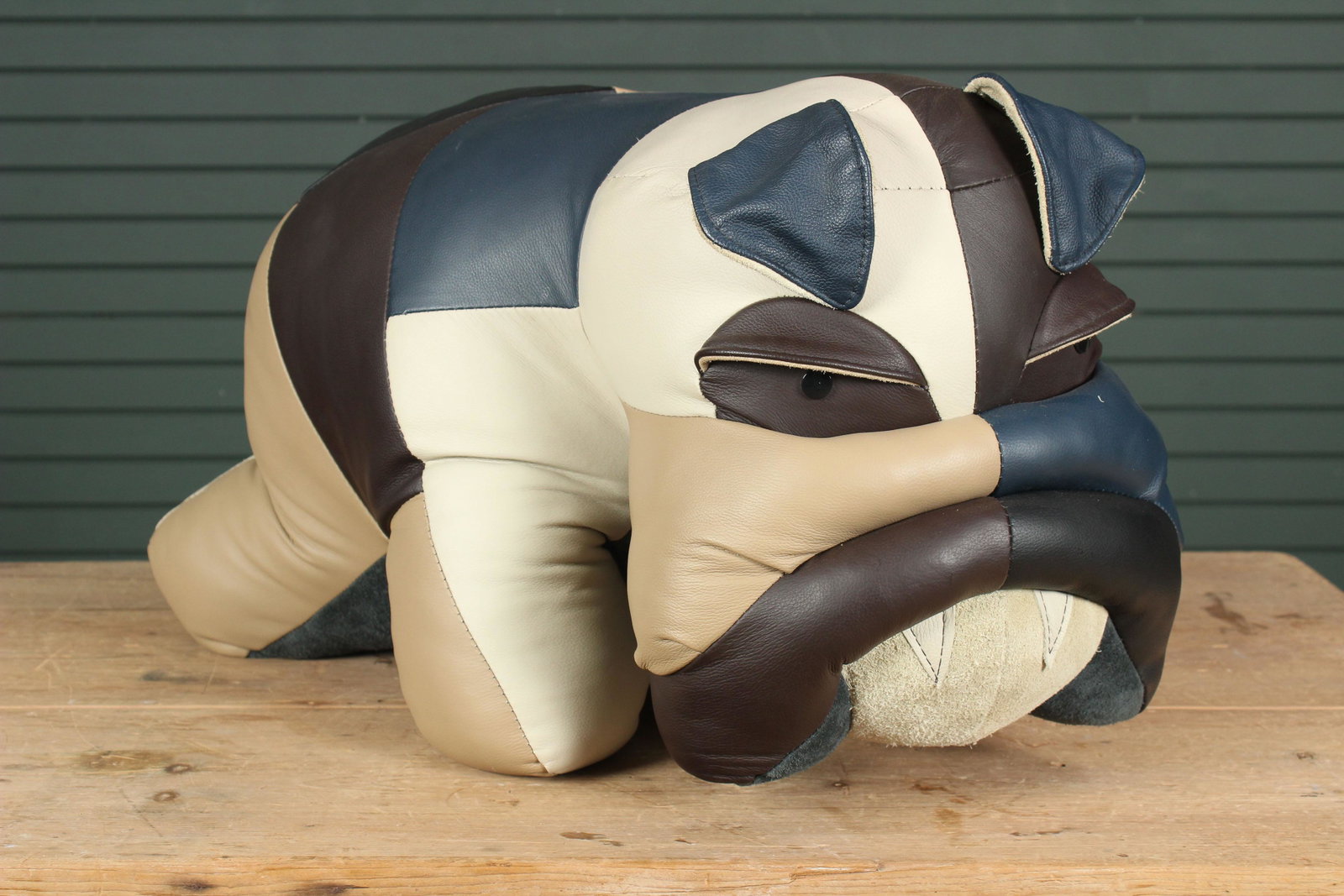 Whimsical Leather Bulldog Pouf Footstool: Whimsical Leather Bulldog Pouf Footstool. Size: 14" x 26" x 16"