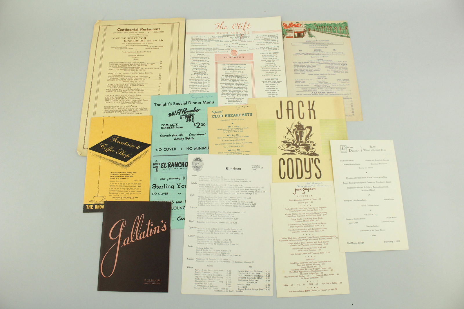 Lot of Vintage Menus from California Restaurants (1 of 2)