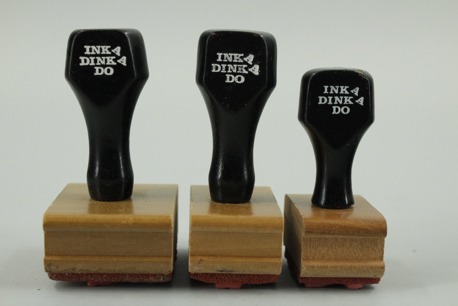 Three Ink a Dink a Do Stamps, Cats by Gorey: Three Ink a Dink a Do Stamps. Including Cat Cheerleader, Cat Dance and Cat Conductor. Edward Gorey cat designs. Size: Tallest 3.25"H