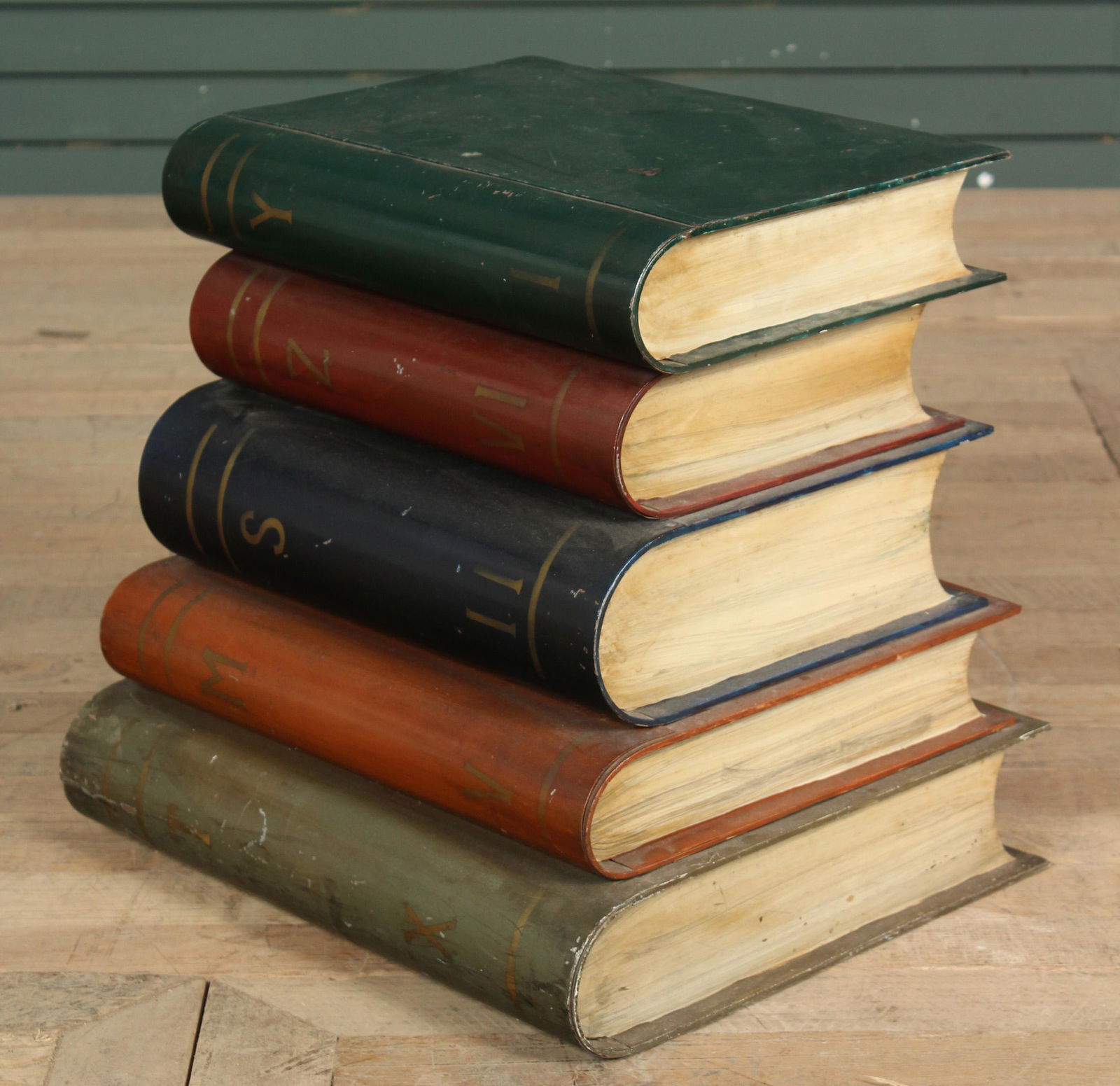 Tole Painted Metal Book Stack Side Table (1 of 6)