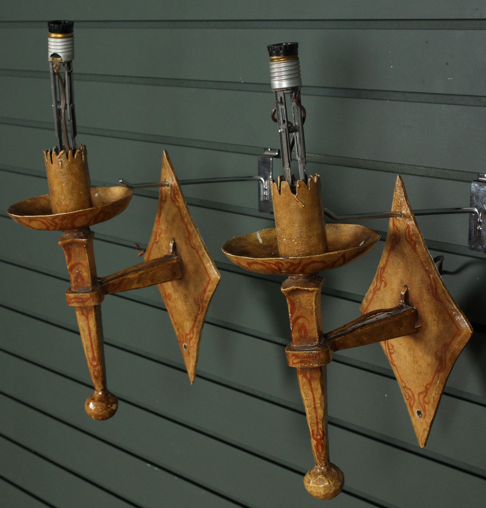 Pair Gothic Style Painted Iron Sconces (1 of 7)