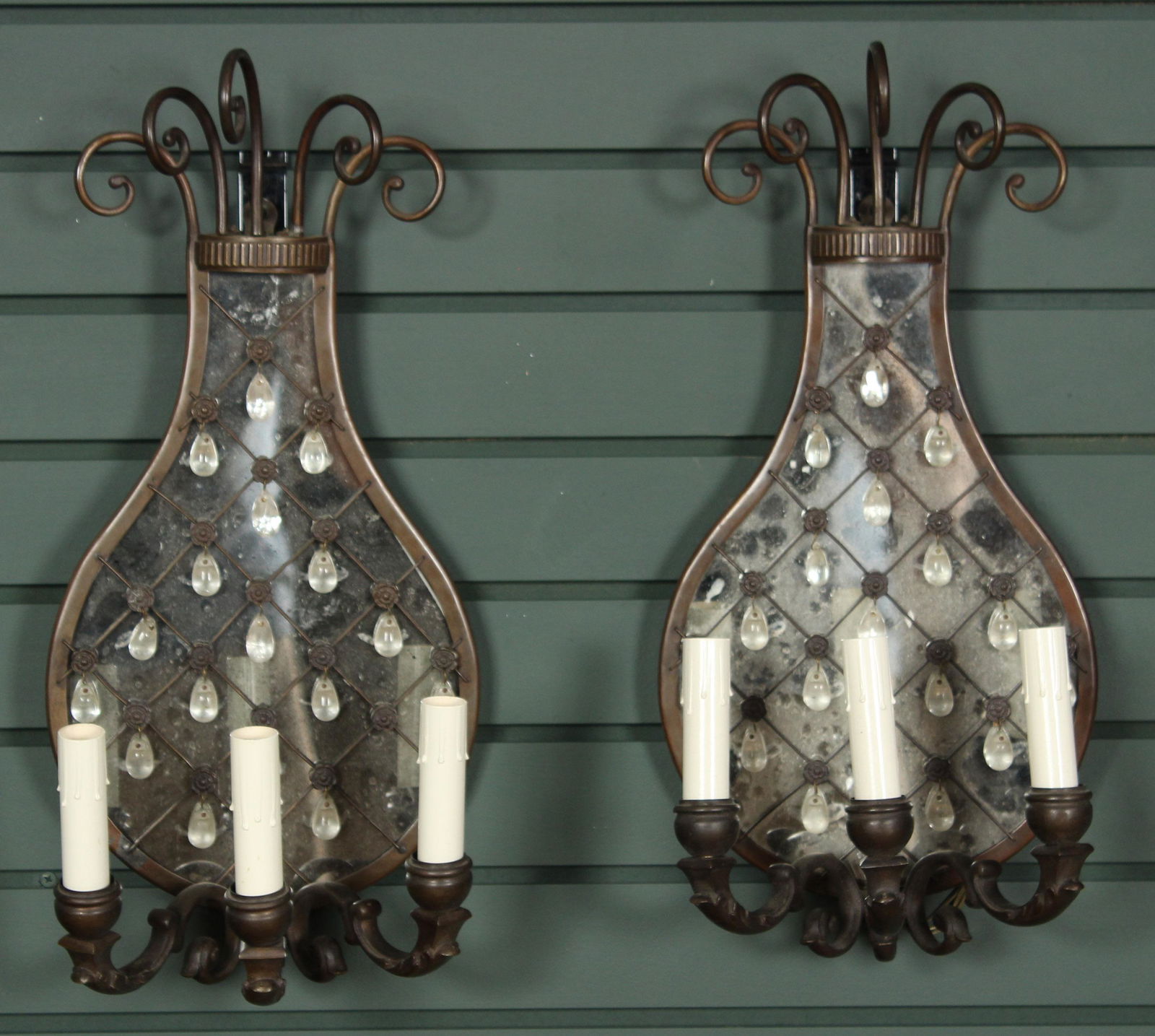 Pair Venetian Style Mirror and Bronze Sconces (1 of 8)