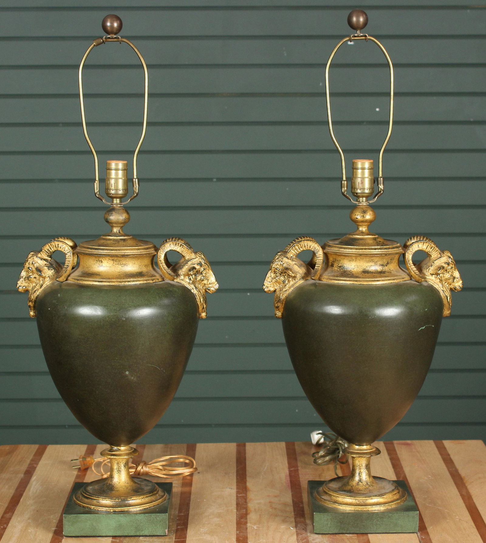 Pair Urn Form Lamps with Gilt Rams Heads (1 of 7)