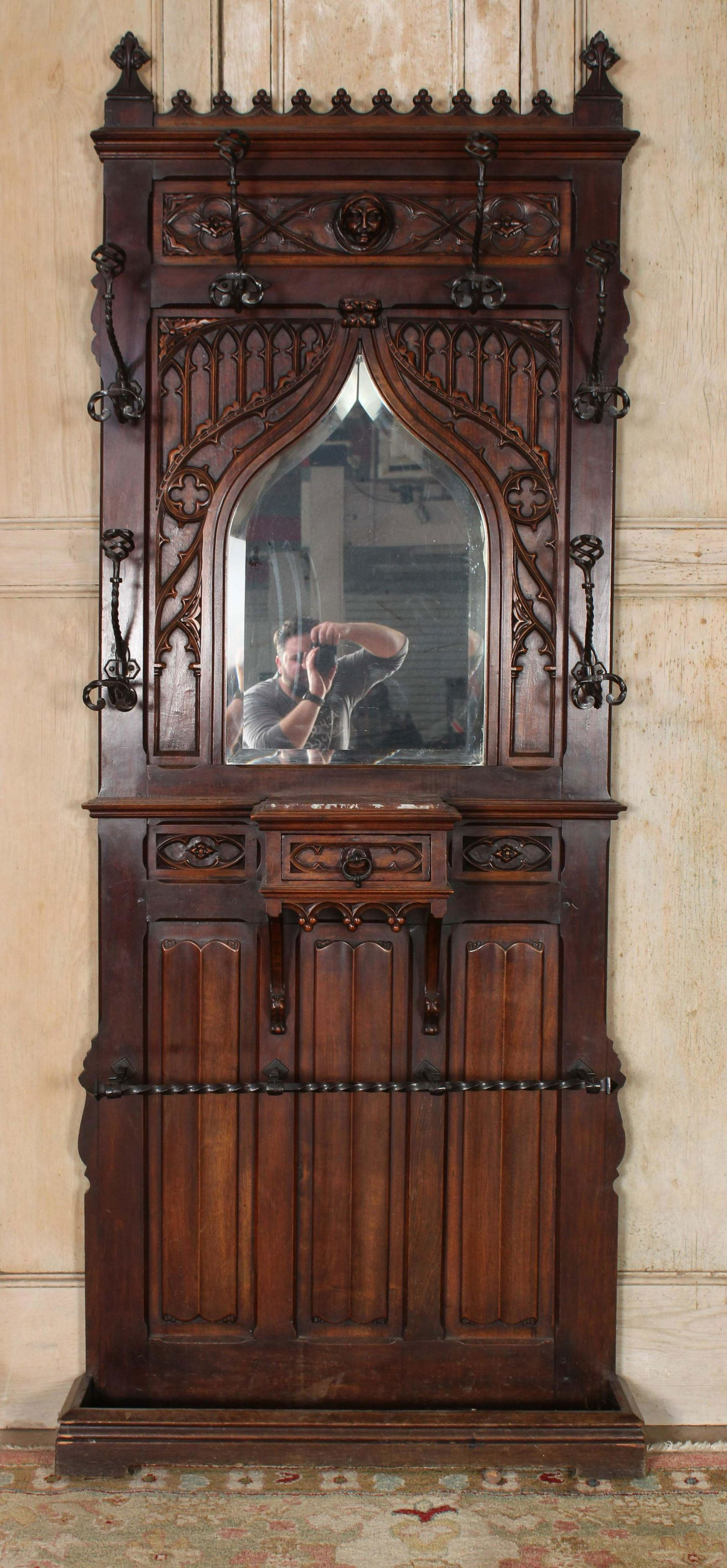 19th C Continental Gothic Revival Hall Tree (1 of 6)