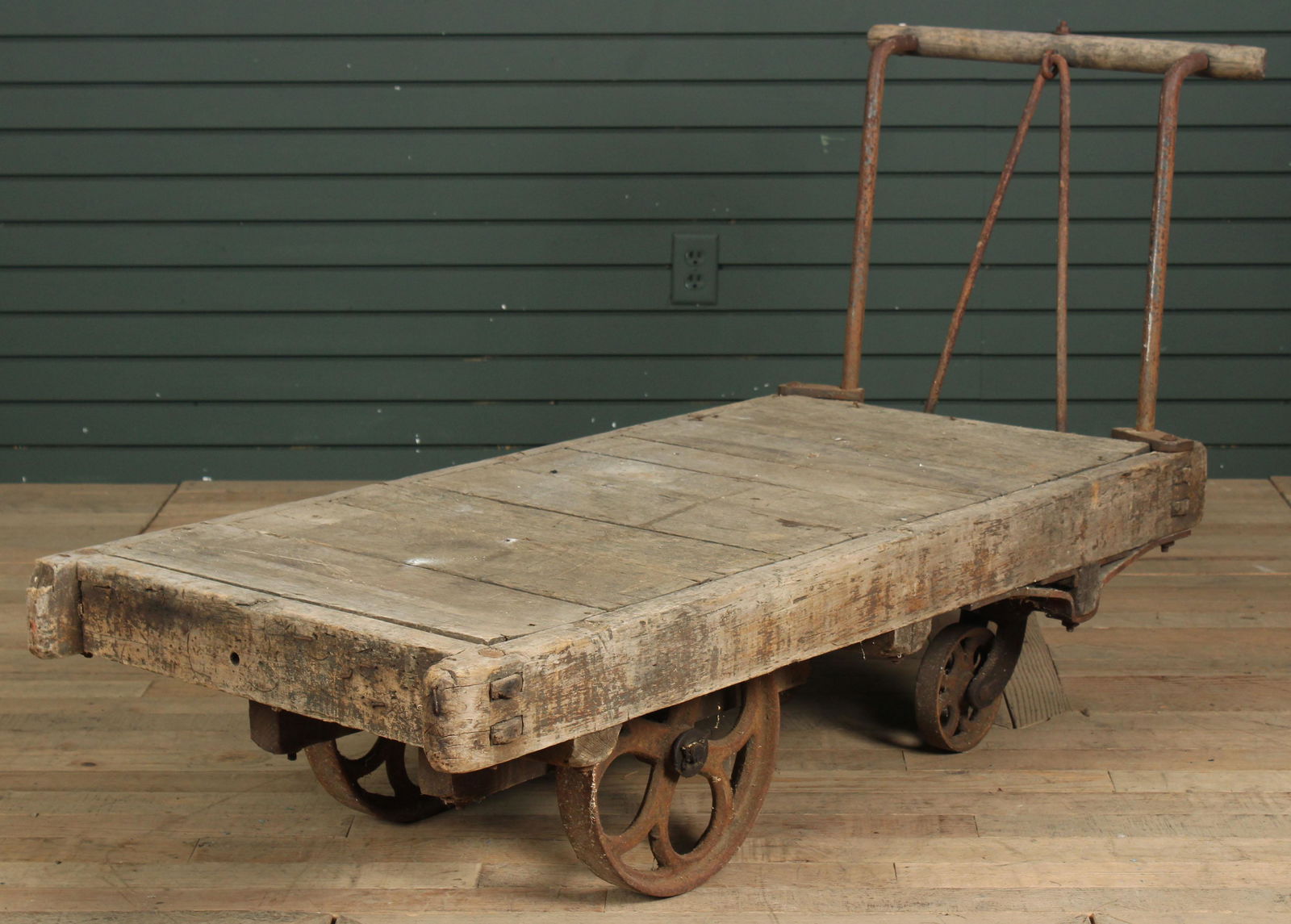 Antique Industrial Wood and Iron Flatbed Shop Cart (1 of 7)