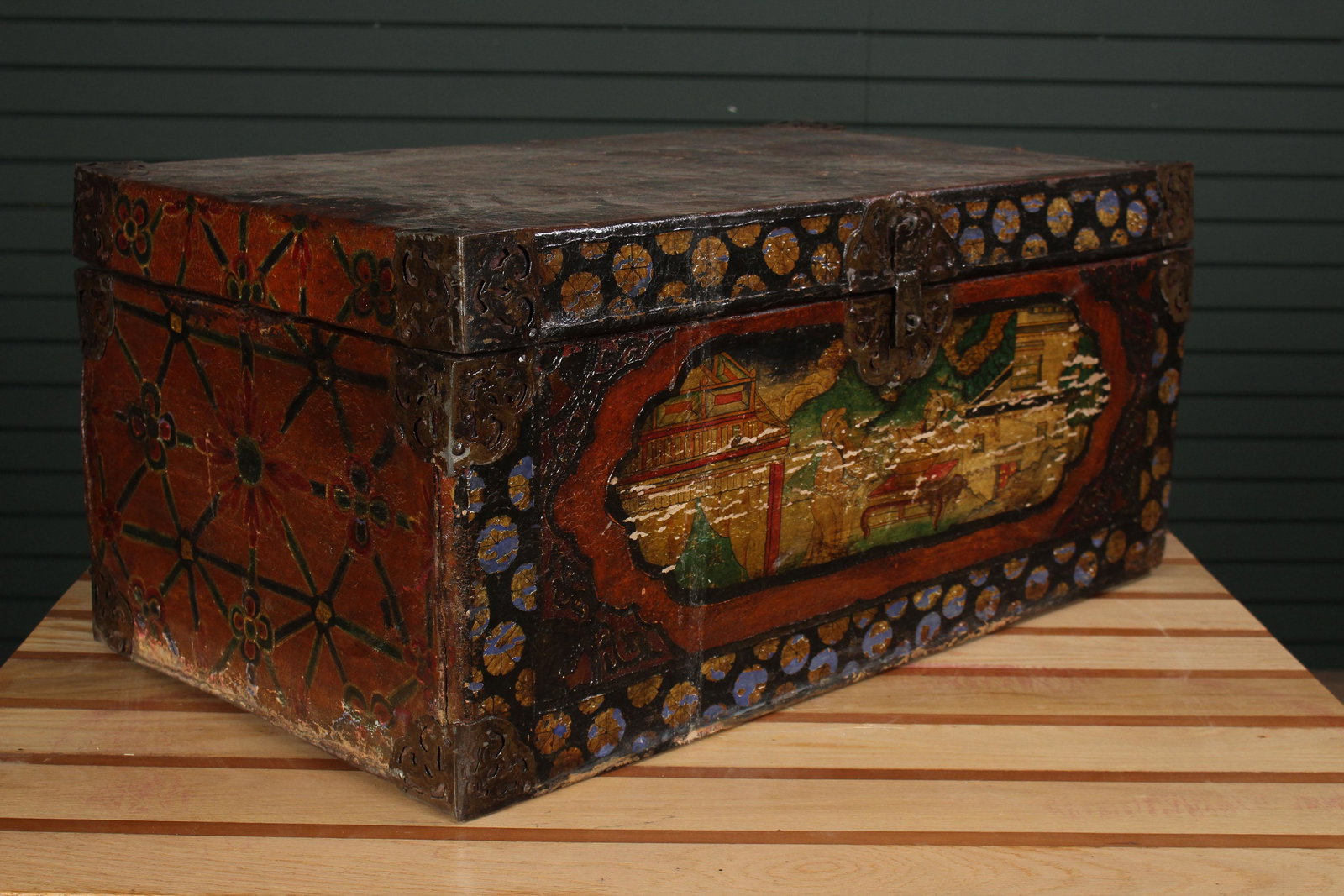 Asian, Possibly Japanese, Paint Decorated Trunk (1 of 12)