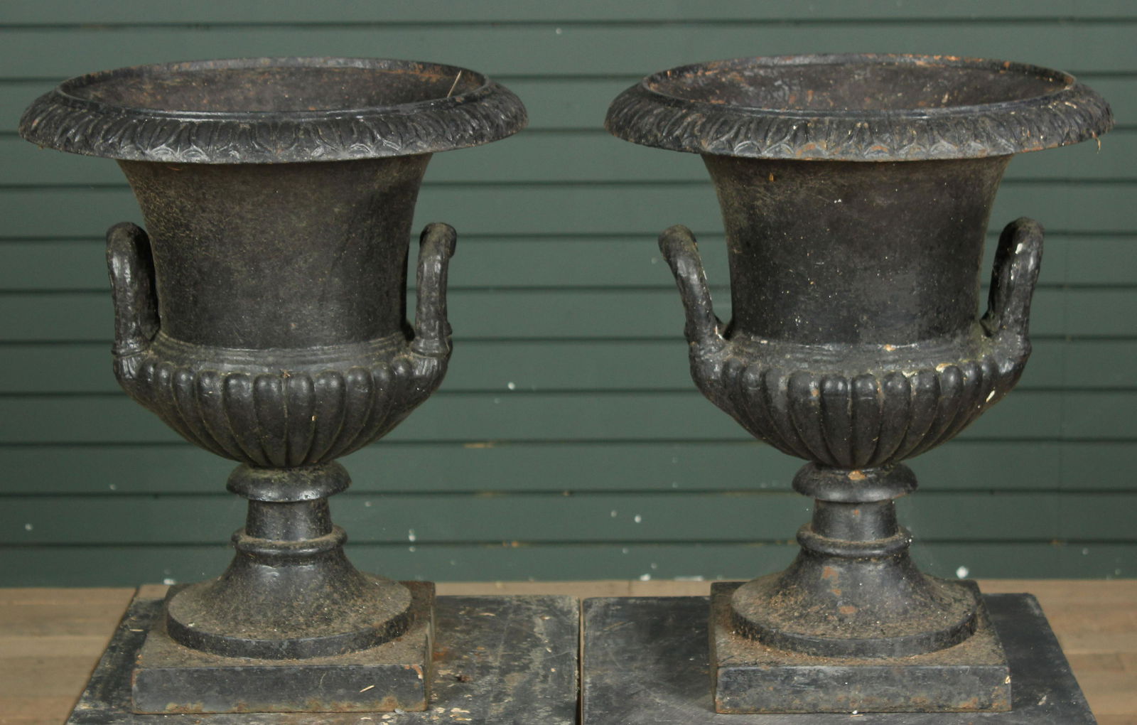 Pair Campana Form Twin Handled Garden Urns (1 of 6)