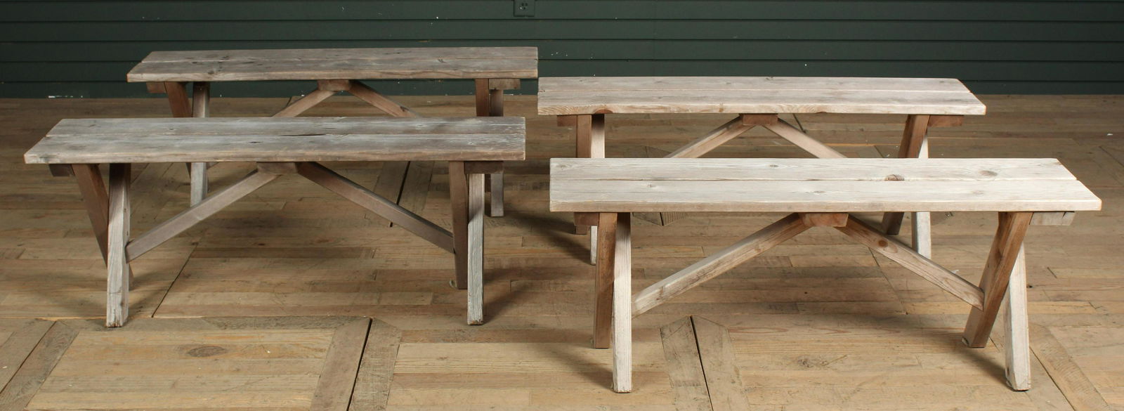 4 Rustic Pine X-form Benches (1 of 6)
