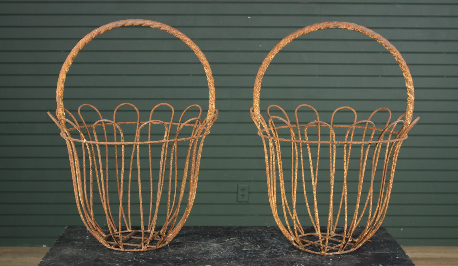 Pair Vintage Basket Form Wire Planters (1 of 5)