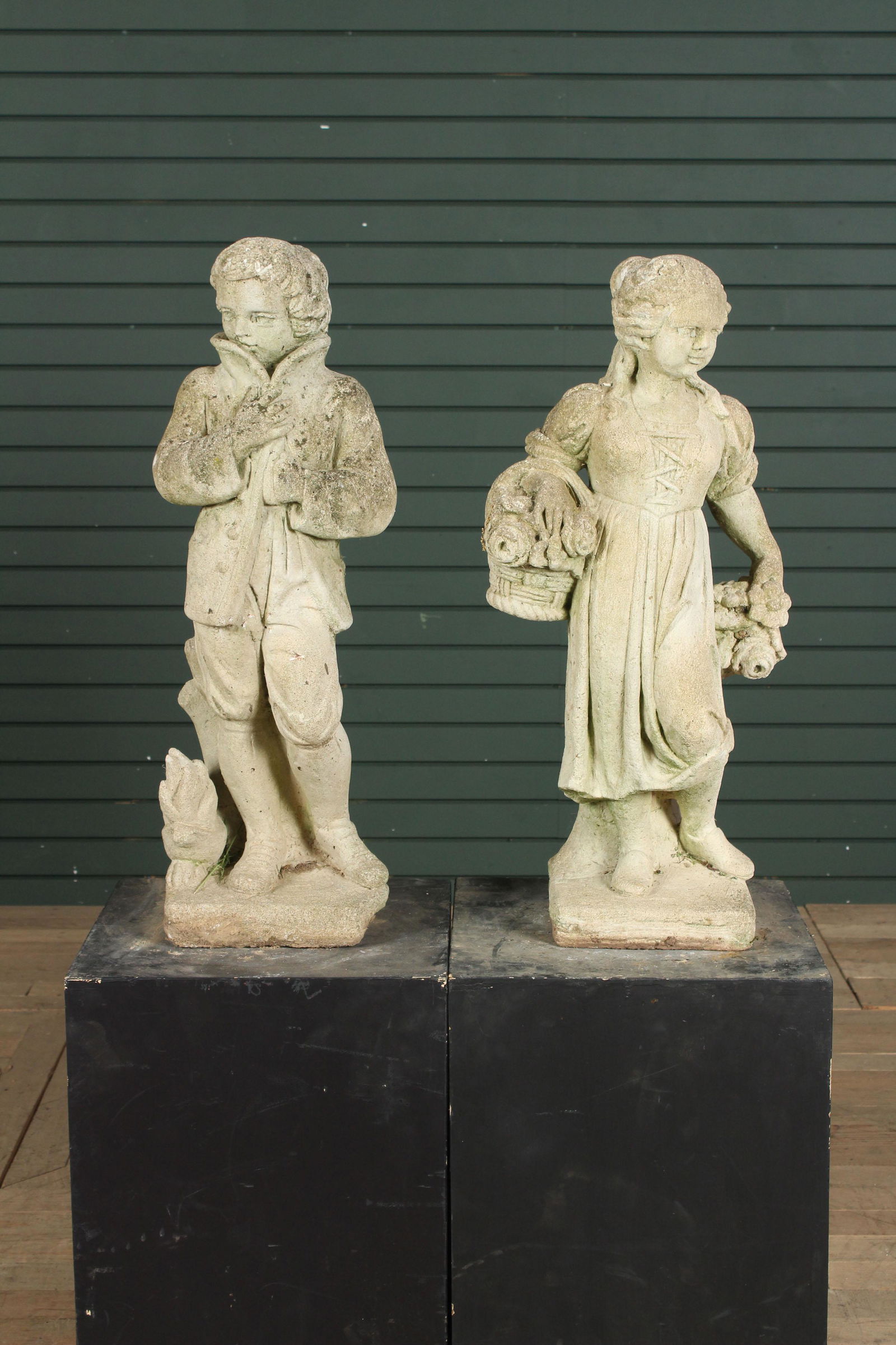 Pair Cast Stone Figural Seasons Garden Figures (1 of 9)