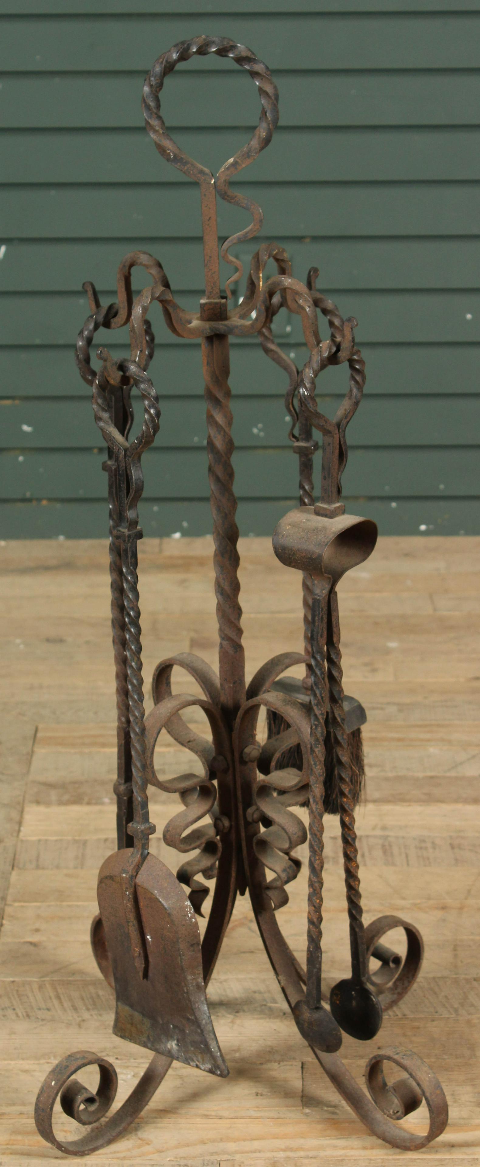 Antique Wrought Iron Fireplace Tool Set (1 of 8)
