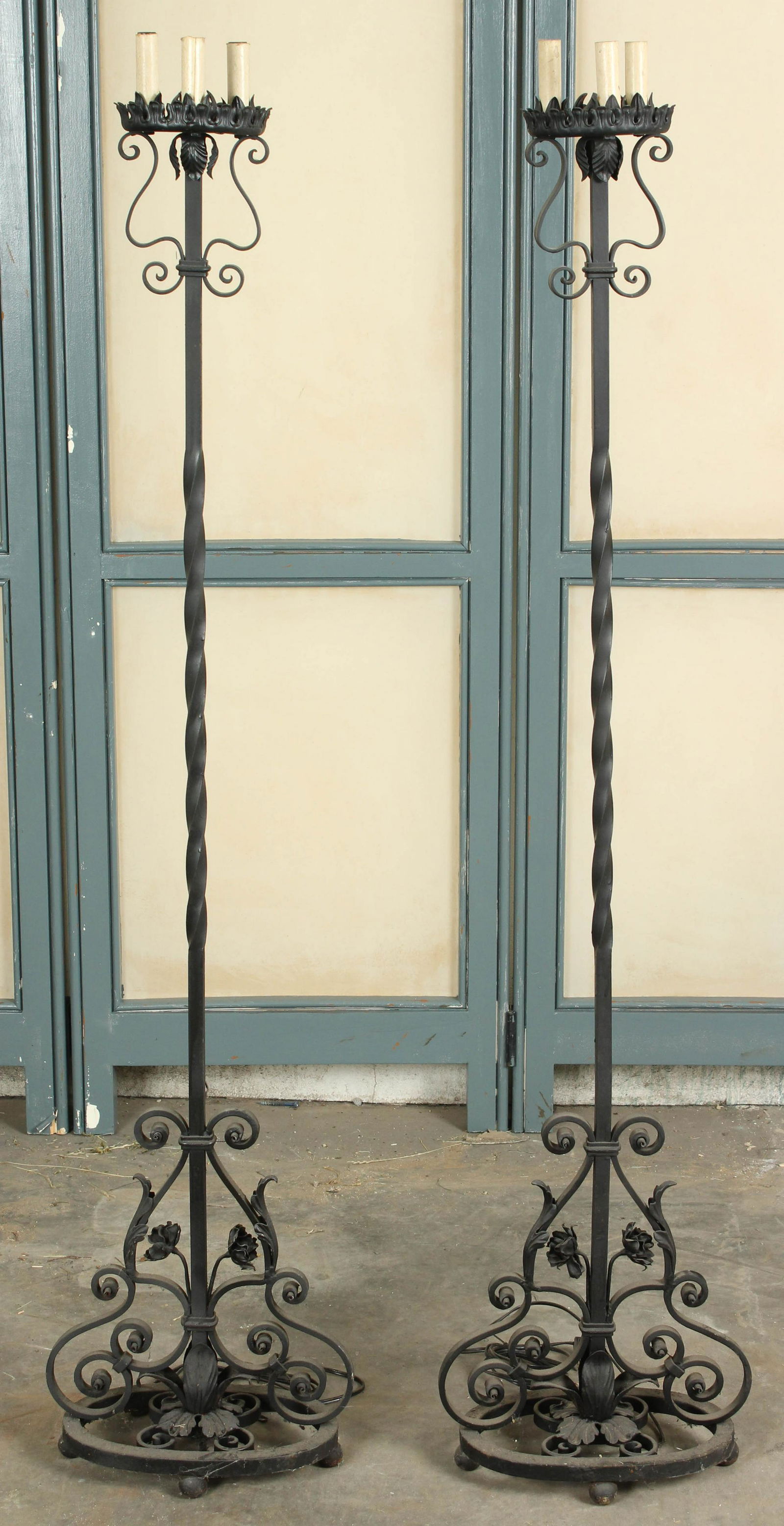 Pair Wrought Iron Candelabra Lamps (1 of 8)