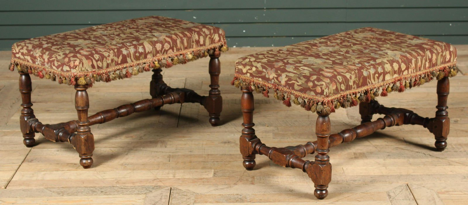 Pair William and Mary Style Tapestry Benches (1 of 8)