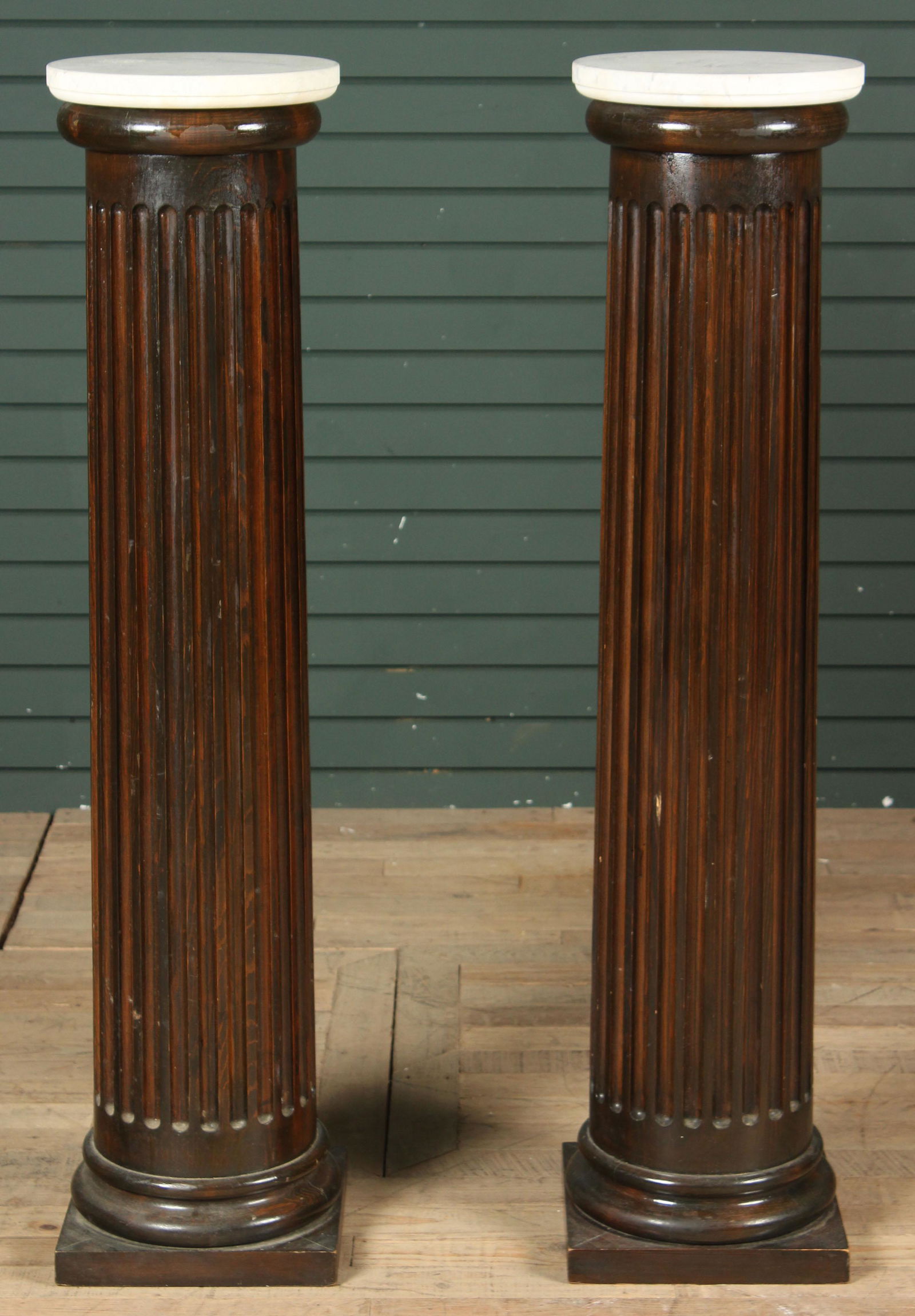 Pair Fluted Faux Marble Top Pedestals (1 of 7)
