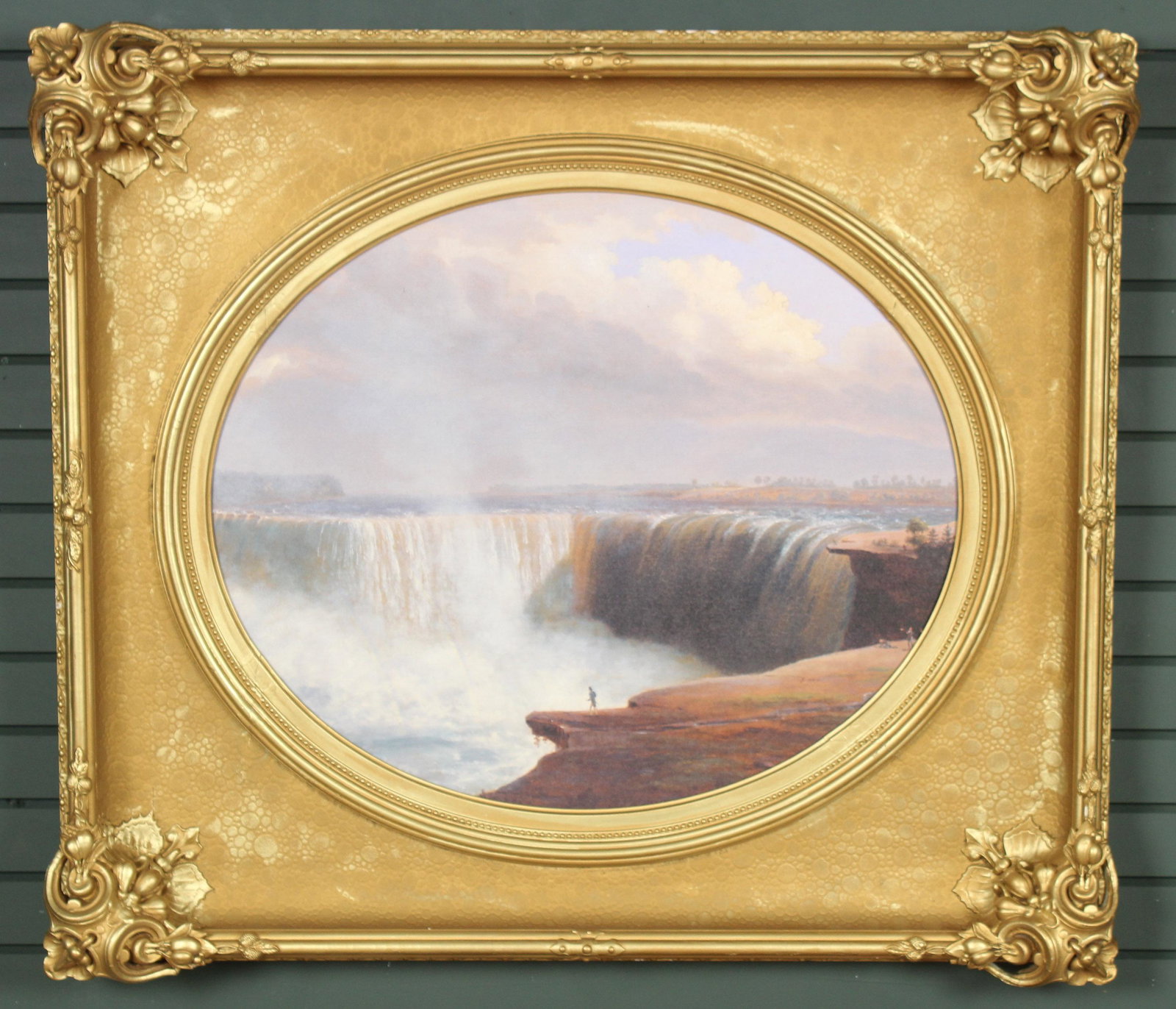 Gilt Framed Niagara Falls Giclee: Gilt Framed Niagara Falls Giclee. Size: Framed: 37.5" H x 42.5" W x 5" D; Sight: 24.5" H x 29.5" D Provenance: Production of â€œDickinson”