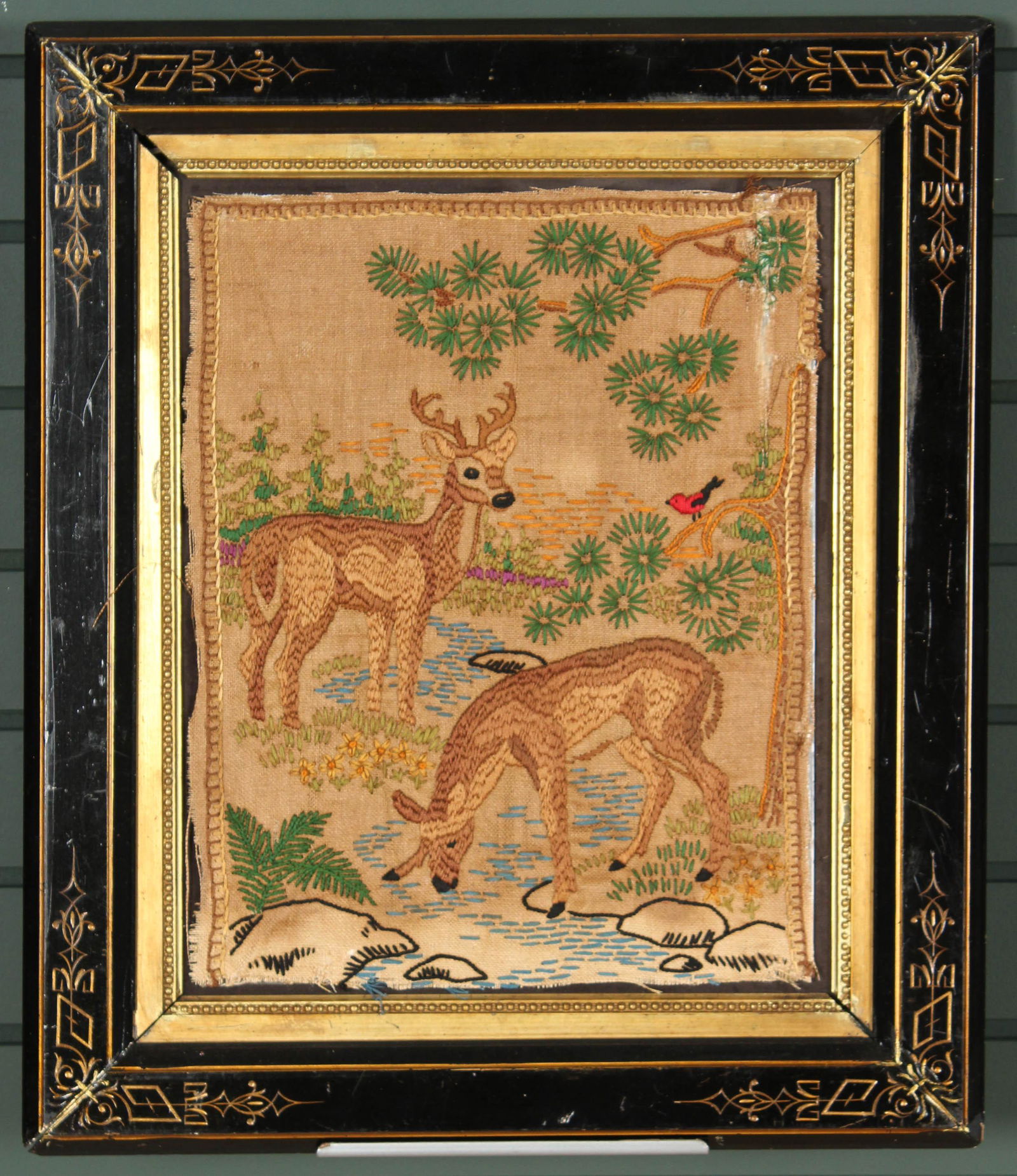 Folk Art Framed Needlepoint Vignette (1 of 6)