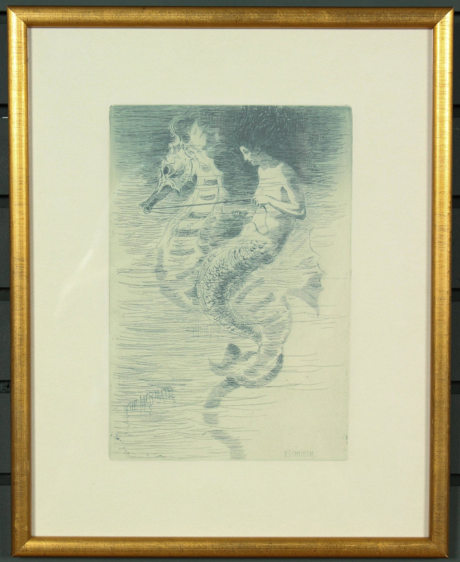 F.S. Church "The Mermaid" Etching: F.S. Church "The Mermaid" Etching. Size: Framed: 17.5" H x 14" W x 1" D; Sight: 16" H x 12.5" W Provenance: Production of â€œDickinson”