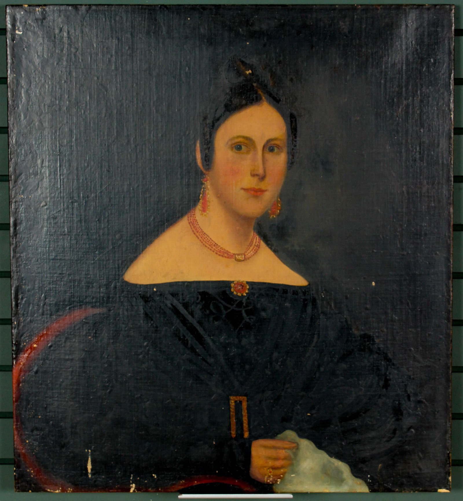 Early 19th C Portrait of a Lady: Early 19th C Portrait of a Lady. OOC En suite with a portrait of a gentleman. Size: 30" H x 27" W x 1" D Provenance: Production of â€œDickinson”