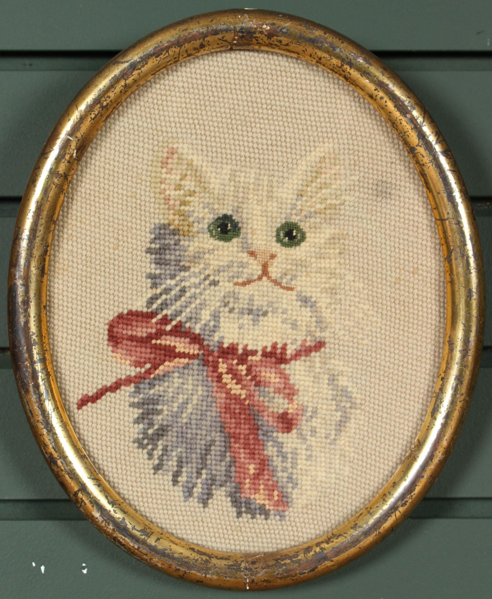 Oval Framed Needlepoint Cat Embroidery (1 of 4)
