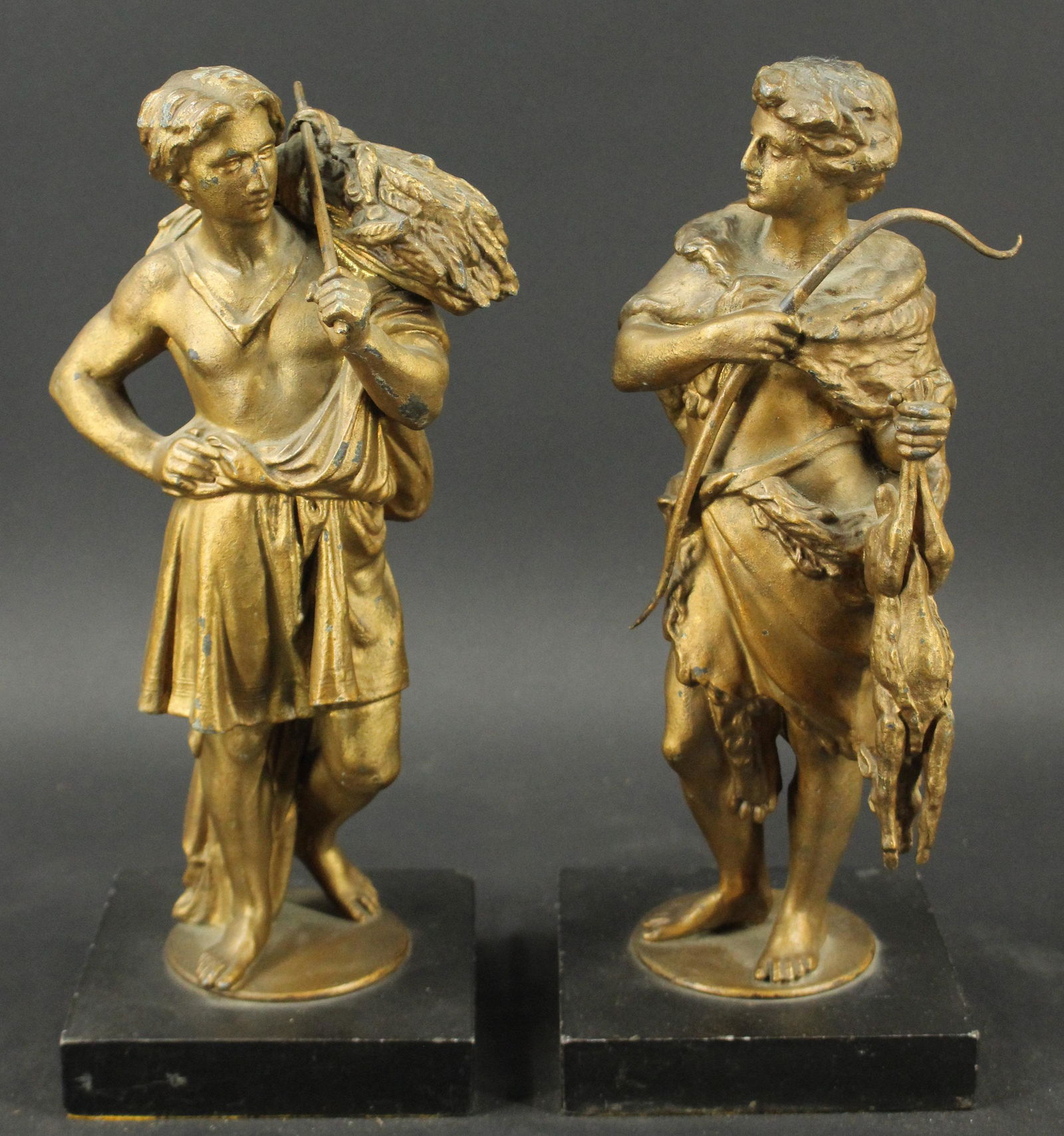 2 Neoclassical Gilt Metal Figures -Farmer & Hunter (1 of 6)