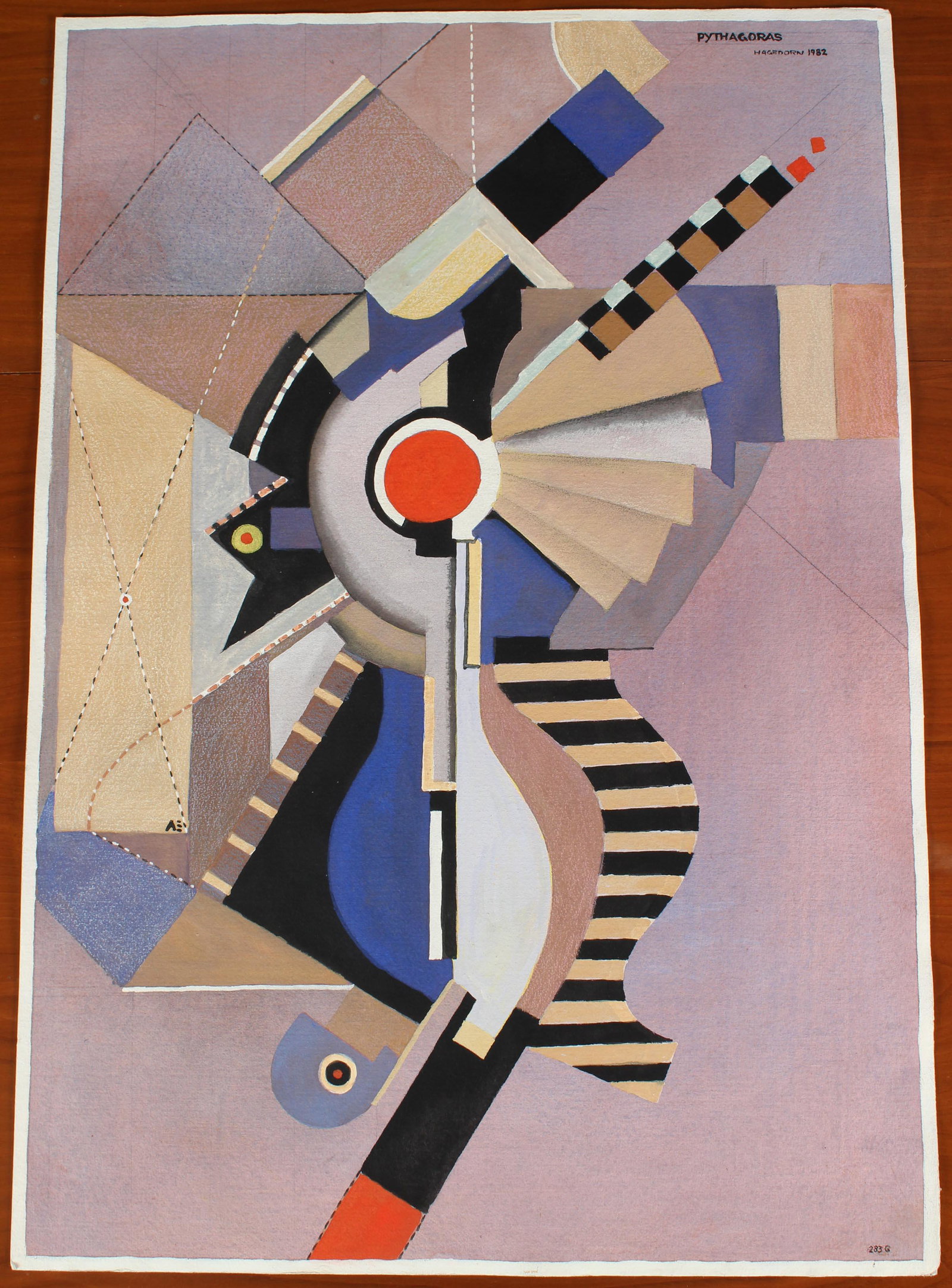 Karl Hagedorn - Pythagoras 1982: Karl Hagedorn (1922-2005) - Pythagoras 1982. Mixed media on paper. Size: 30.25" H x 20.75" W