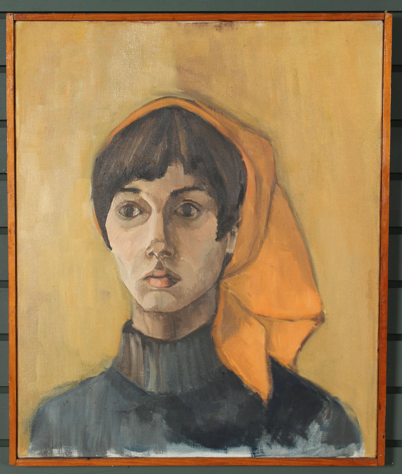 Mid Century Modern Portrait of a Woman: Mid Century Modern Portrait of a Woman. Inscribed Shils on obverse. Size: Frame: 25" H x 21" W x 1" D; Sight: 24" H x 20" W