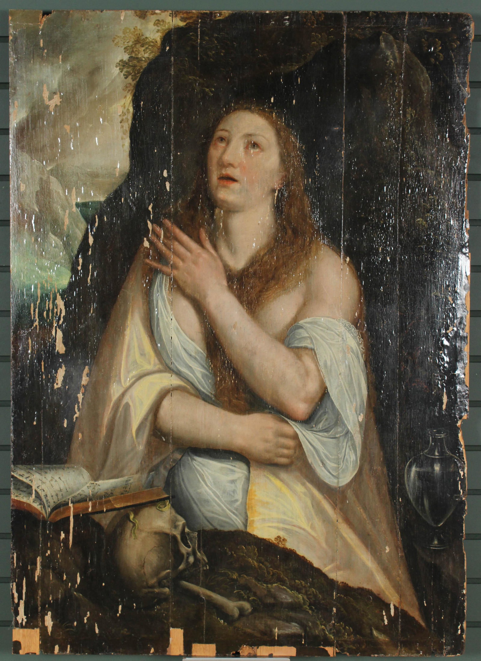Antique Continental Mary Magdalene Portrait: Antique Continental Mary Magdalene Portrait. OOB. Size: 42.25" H x 30" W x 1.25" D