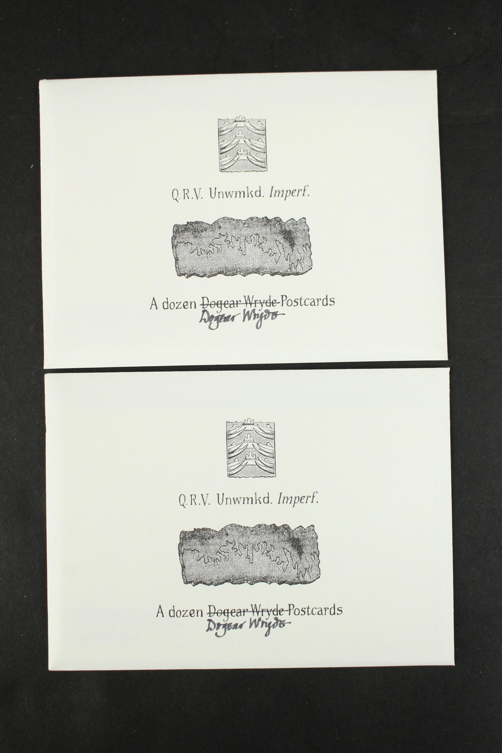 E. Gorey, QRV Unwmked Inperf. Postcards, Signed (1 of 4)