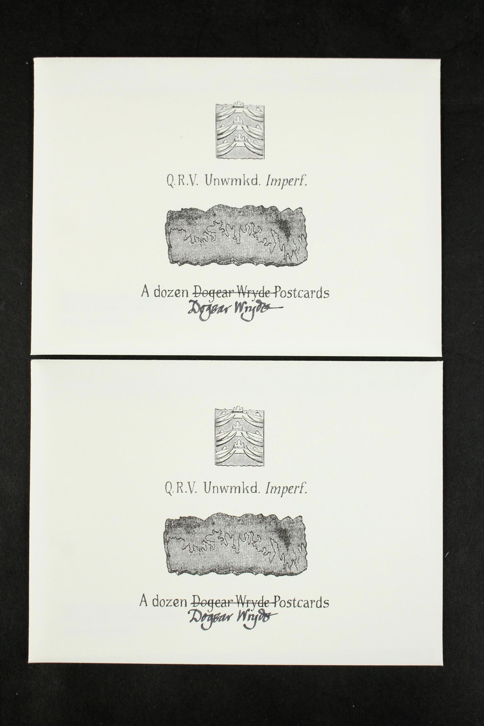 E. Gorey, QRV Unwmked Inperf. Postcards, Signed (1 of 4)