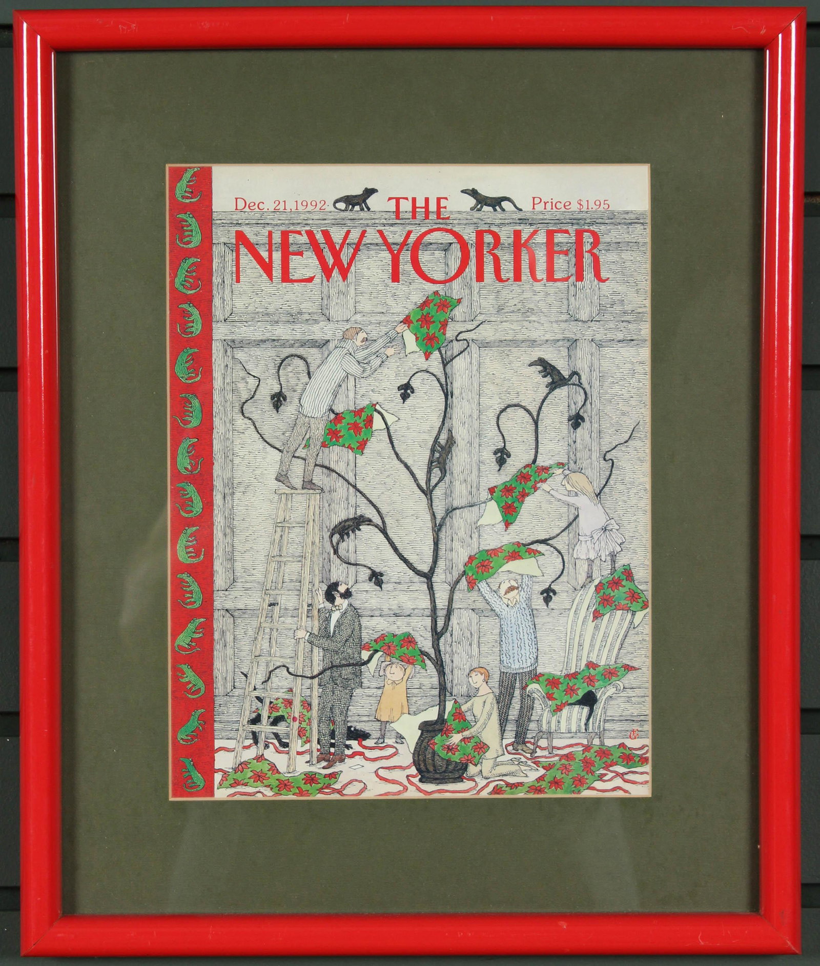 Edward Gorey, The New Yorker 1992 Holiday Cover: Edward Gorey, The New Yorker 1992 Holiday Cover. Christmas, 1992. Size: Frame: 16" H x 13.5" W x 1.5" D; Sight: 10.75" H x 8.25" W