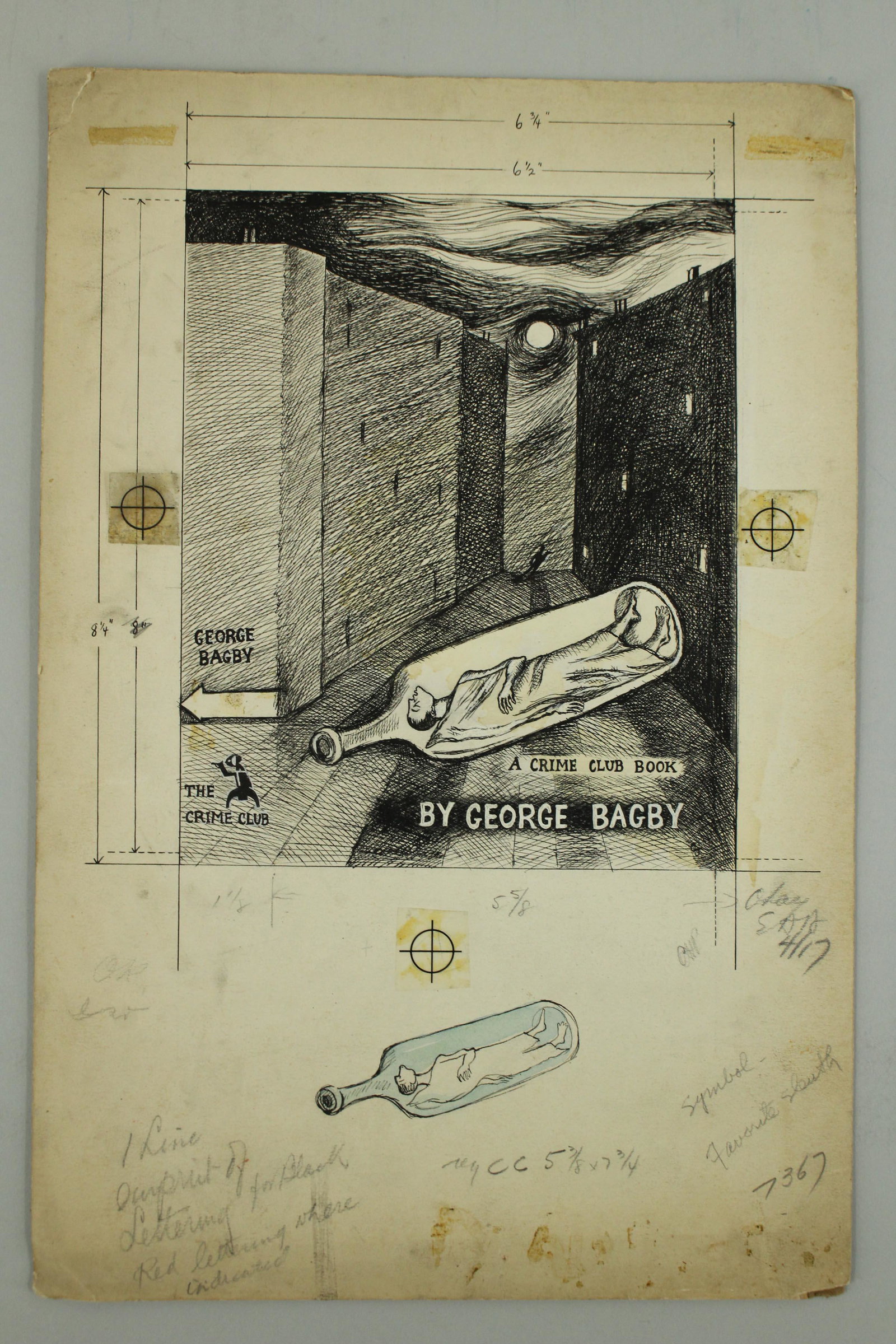 Consuelo Joerns, Paste Up Dust Jacket Art: Original Consuelo Joerns dust jacket art for Dead Drunk by George Bagby, The Crime Club, 1953.