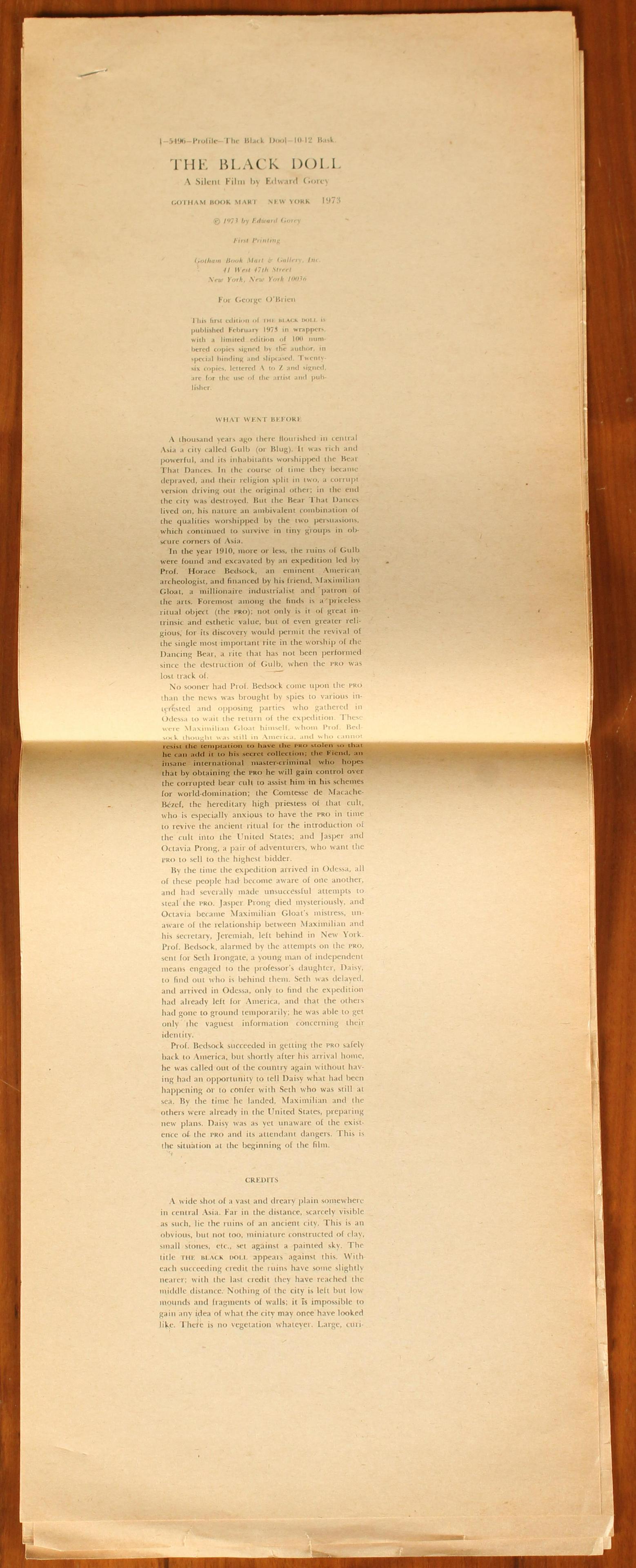 Edward Gorey, The Black Doll, Galley Proof (1 of 9)