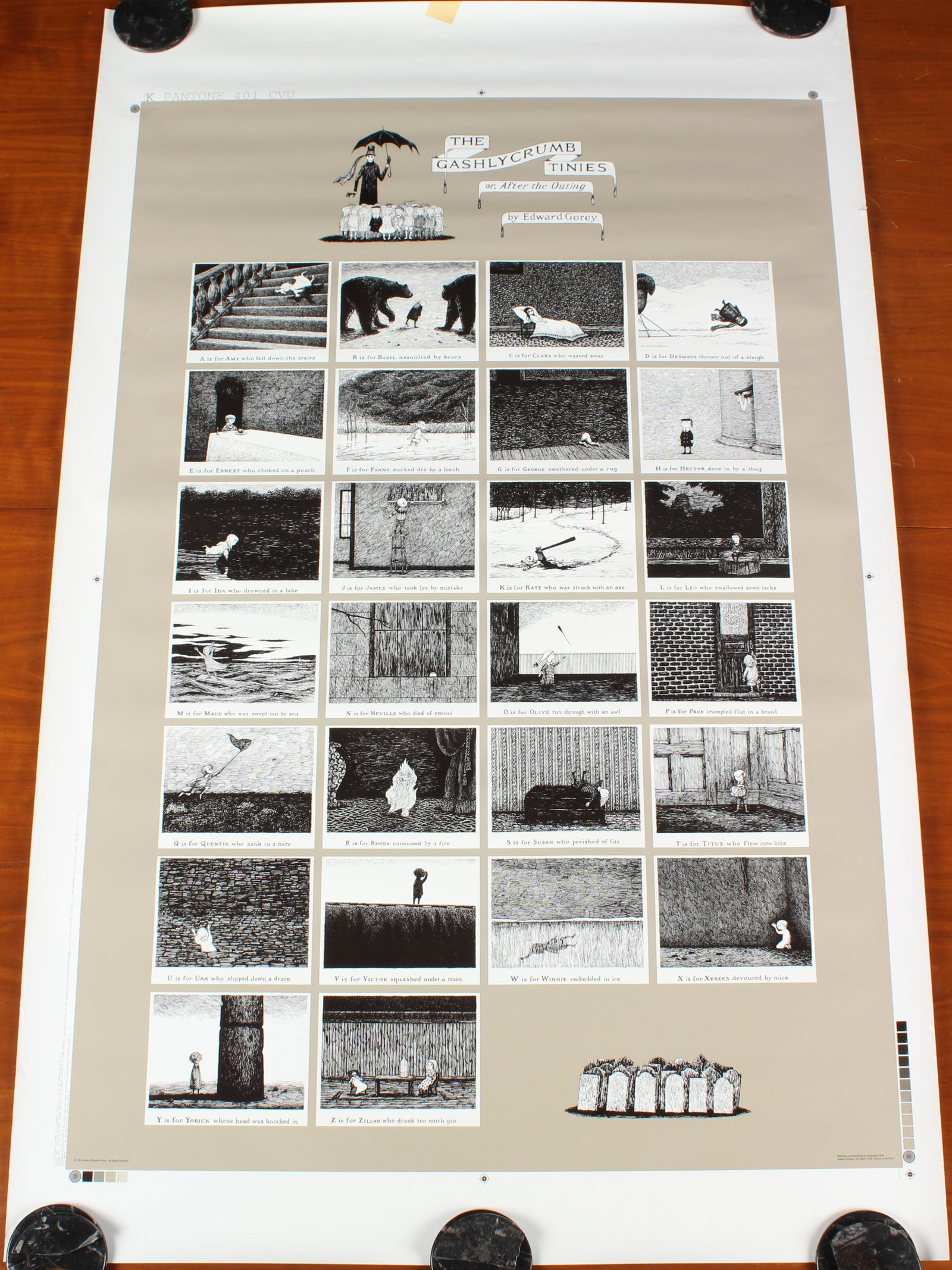 E.Gorey, The Gashlycrumb Tinies Poster Proof: E.Gorey, The Gashlycrumb Tinies Poster Proof. Dragonfly Press, 2002. Size: 42.75" H x 27" W