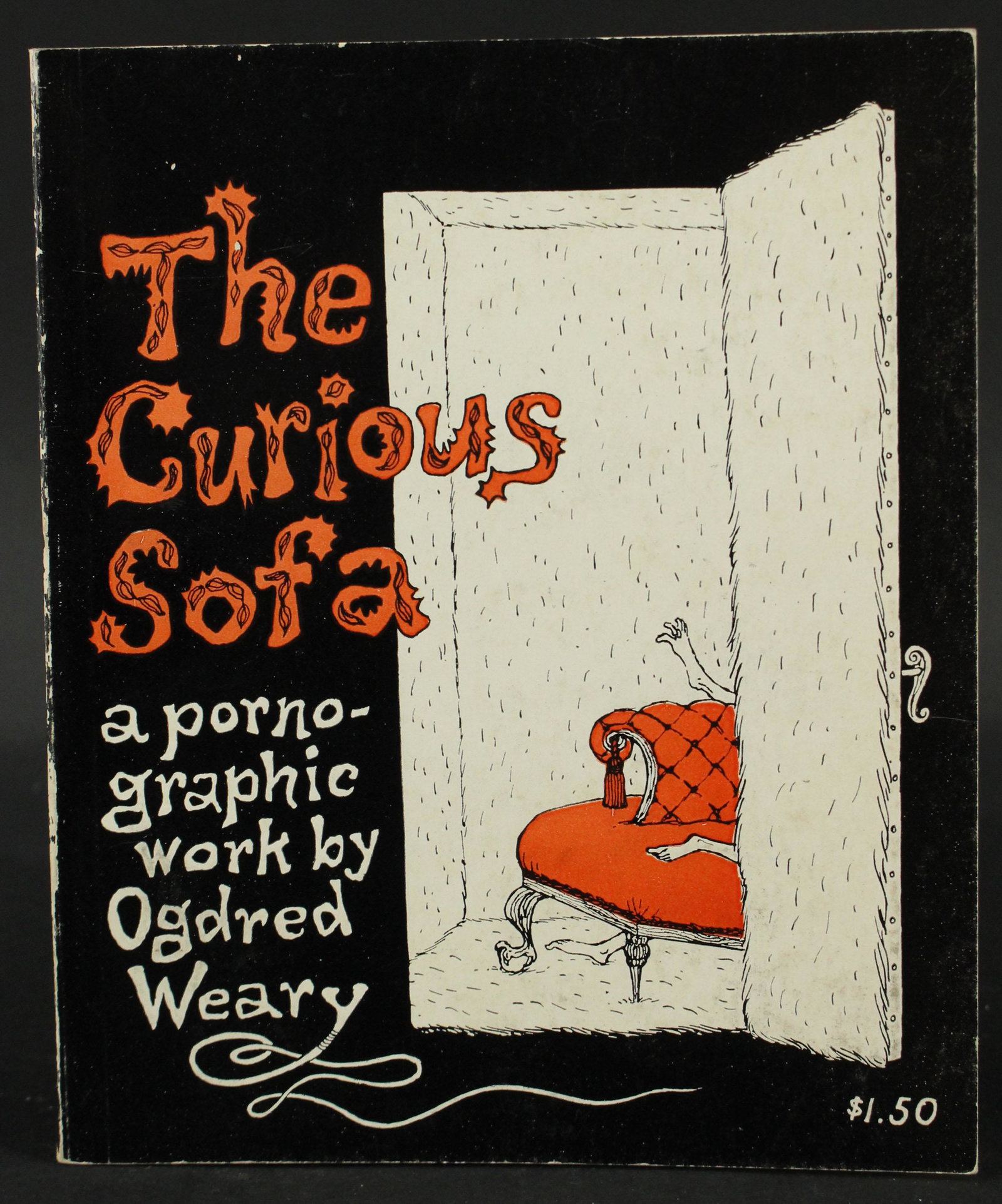 The Curious Sofa, Obelensky, Signed, Inscribed: Edward Gorey, Ogred Weary, The Curious Sofa, Obelensky, 1961, Signed, Inscribed to Tom McDade, 1971. Size: 6.25" H x 5" W x 0.25" D