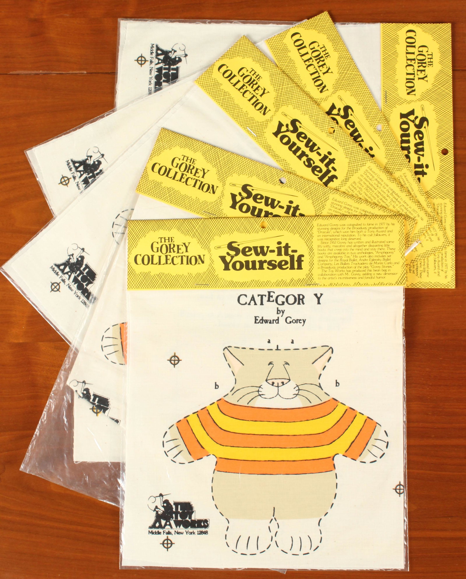 5 Categorey Sew-It-Yourself Kits, The Toy Works: 5 Edward Gorey, Categorey Sew-It-Yourself Kits, The Toy Works, 1978. Size: 12.5" H x 9.5" W