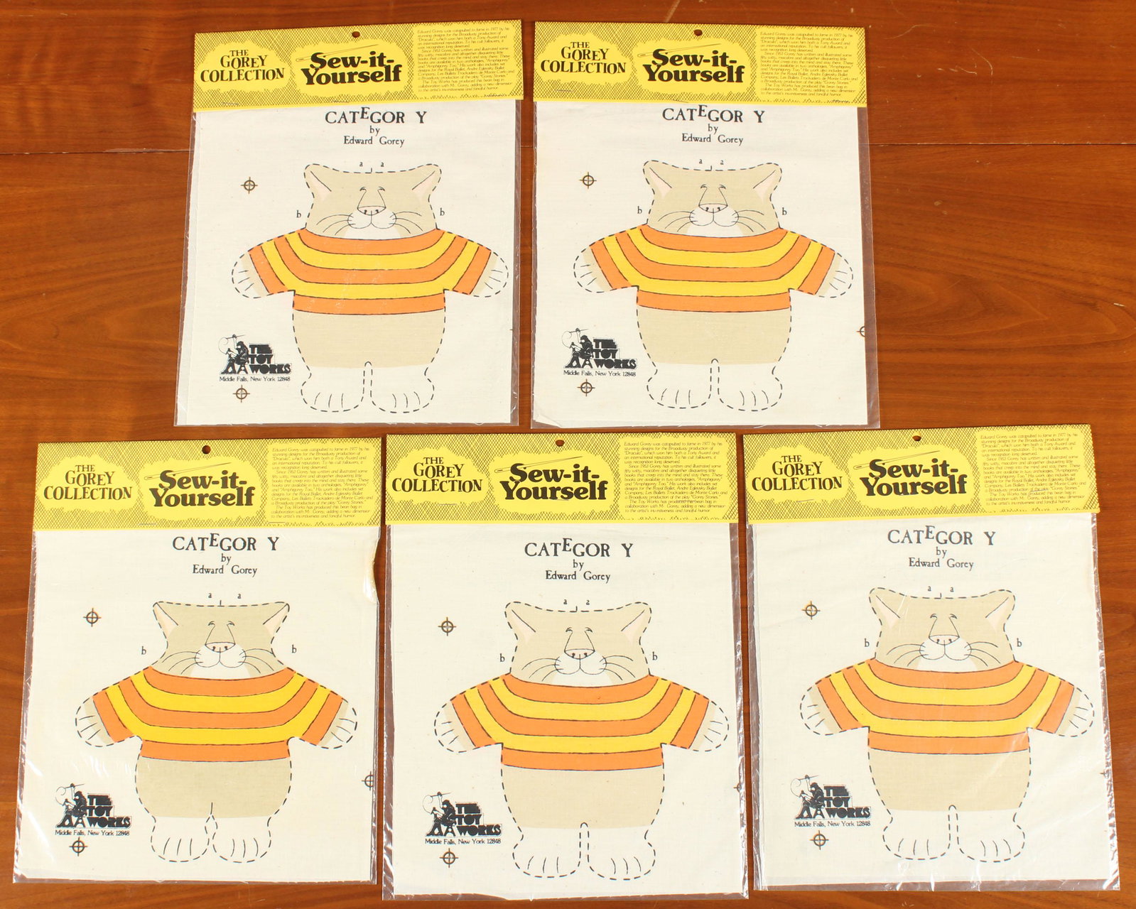 5 Categorey Sew-It-Yourself Kits, The Toy Works: 5 Edward Gorey, Categorey Sew-It-Yourself Kits, The Toy Works, 1978 Size: 12.5" H x 9.5" W