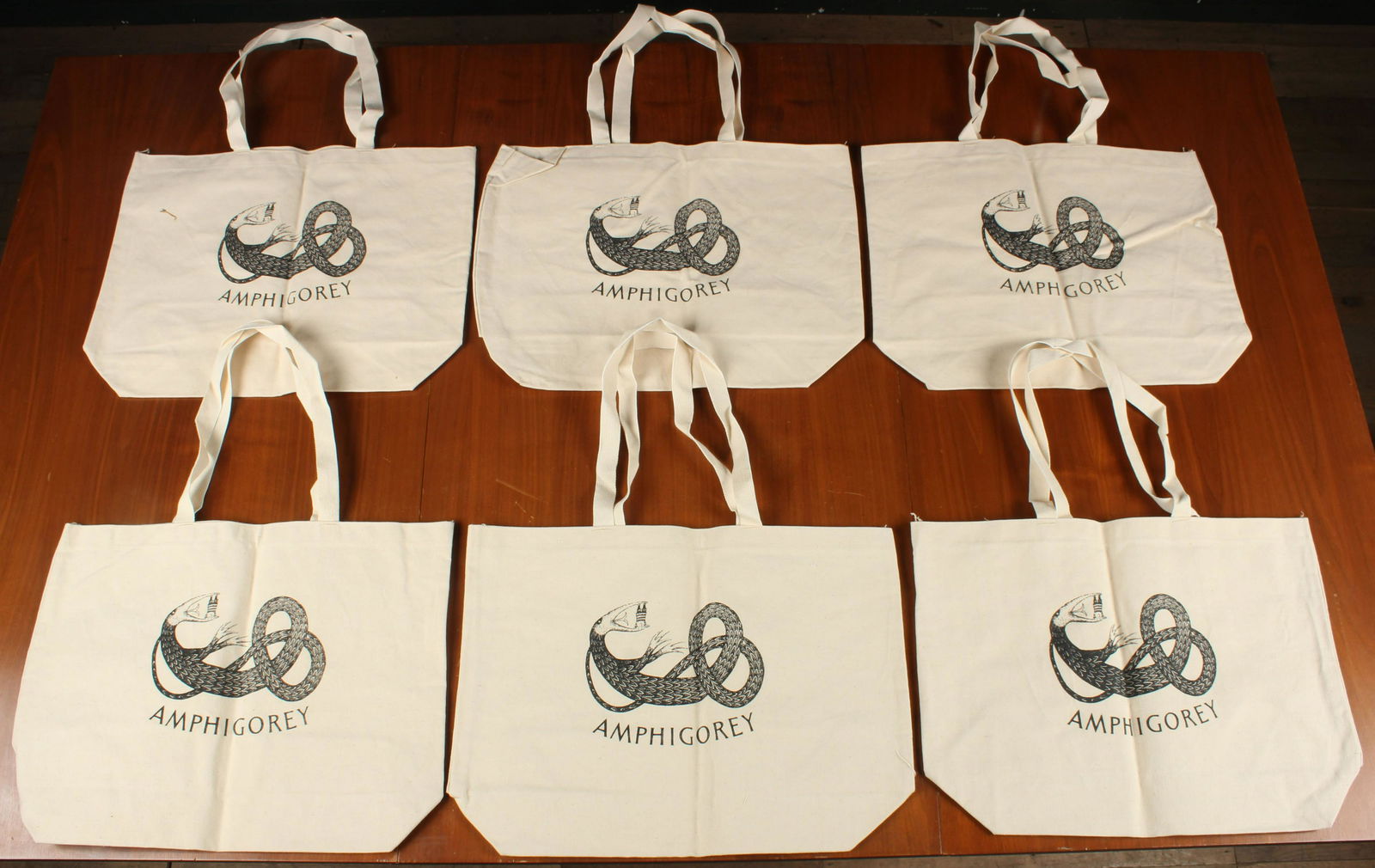 6 NOS Amphigorey Promotional Tote Bags: 6 NOS Edward Gorey Amphigorey Promotional Tote Bags. Size: 24.5" H x 20" W