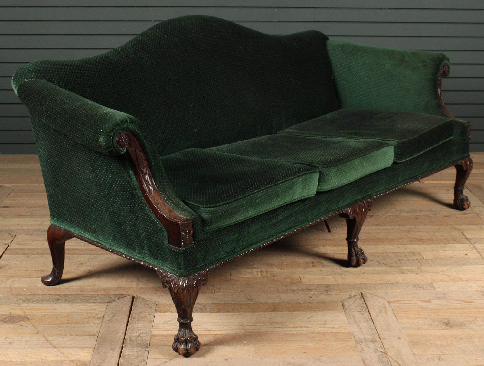 Chippendale Style Paw Foot Camelback Sofa: Chippendale Style Paw Foot Camelback Sofa. Size: 34" H x 80" W x 32" D