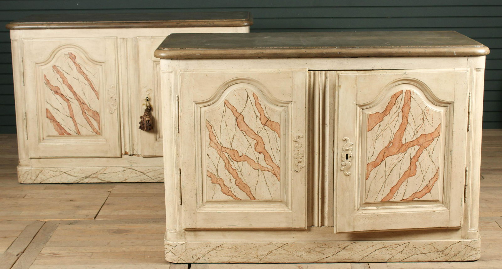 Pair Antique French Stone Top Sideboard Cabinets (1 of 9)