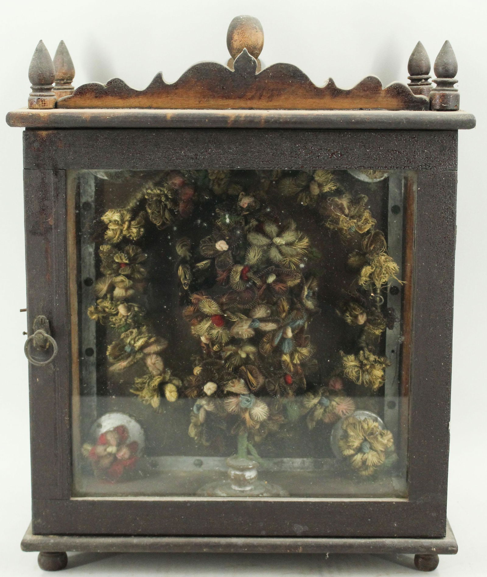 Antique Silk Flower Display in Case (1 of 6)
