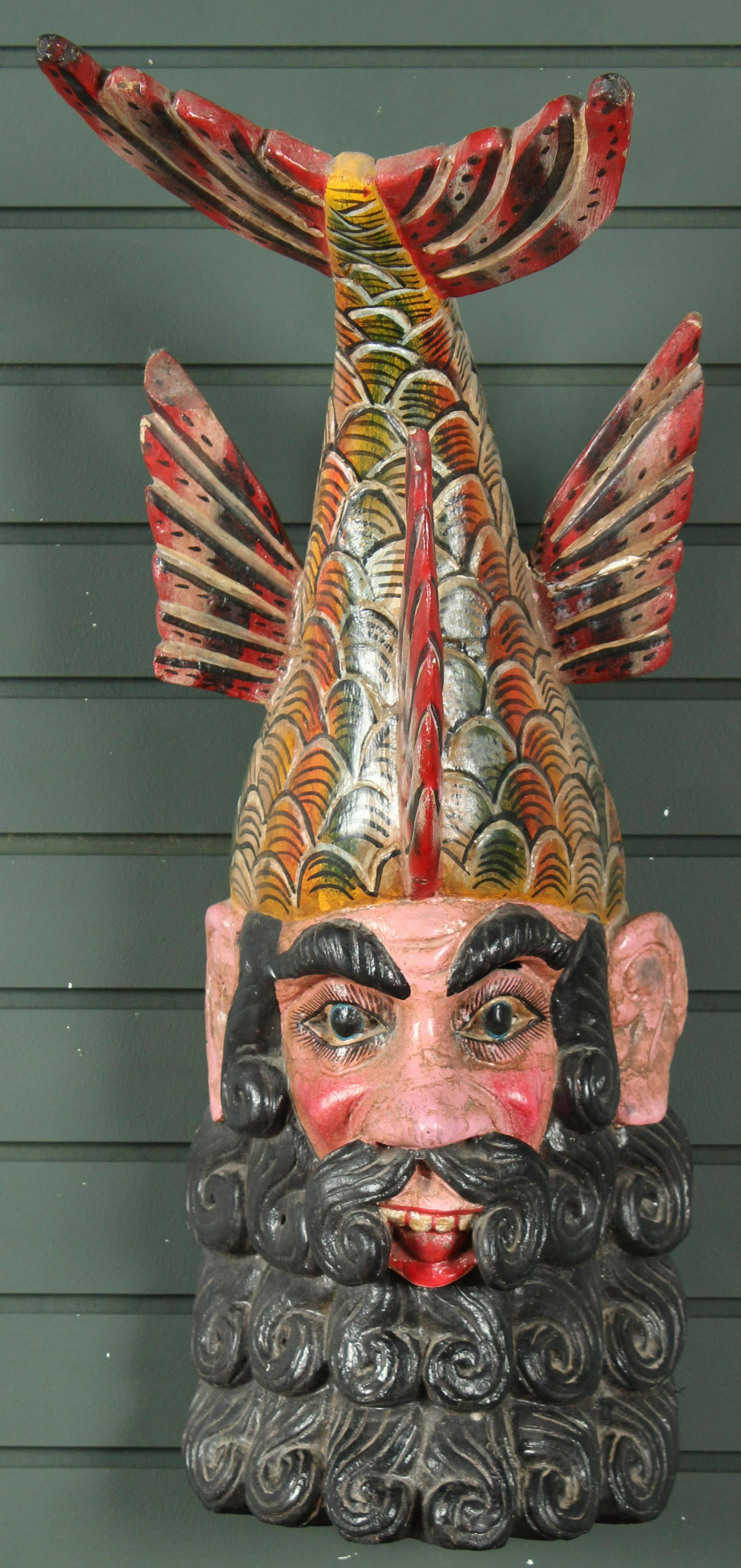 Mexican Zoomorphic Barbones Alebrije Festival Mask: Mexican Zoomorphic Barbones Alebrije Festival Mask. Size: 28" H x 10" W x 14.5" D