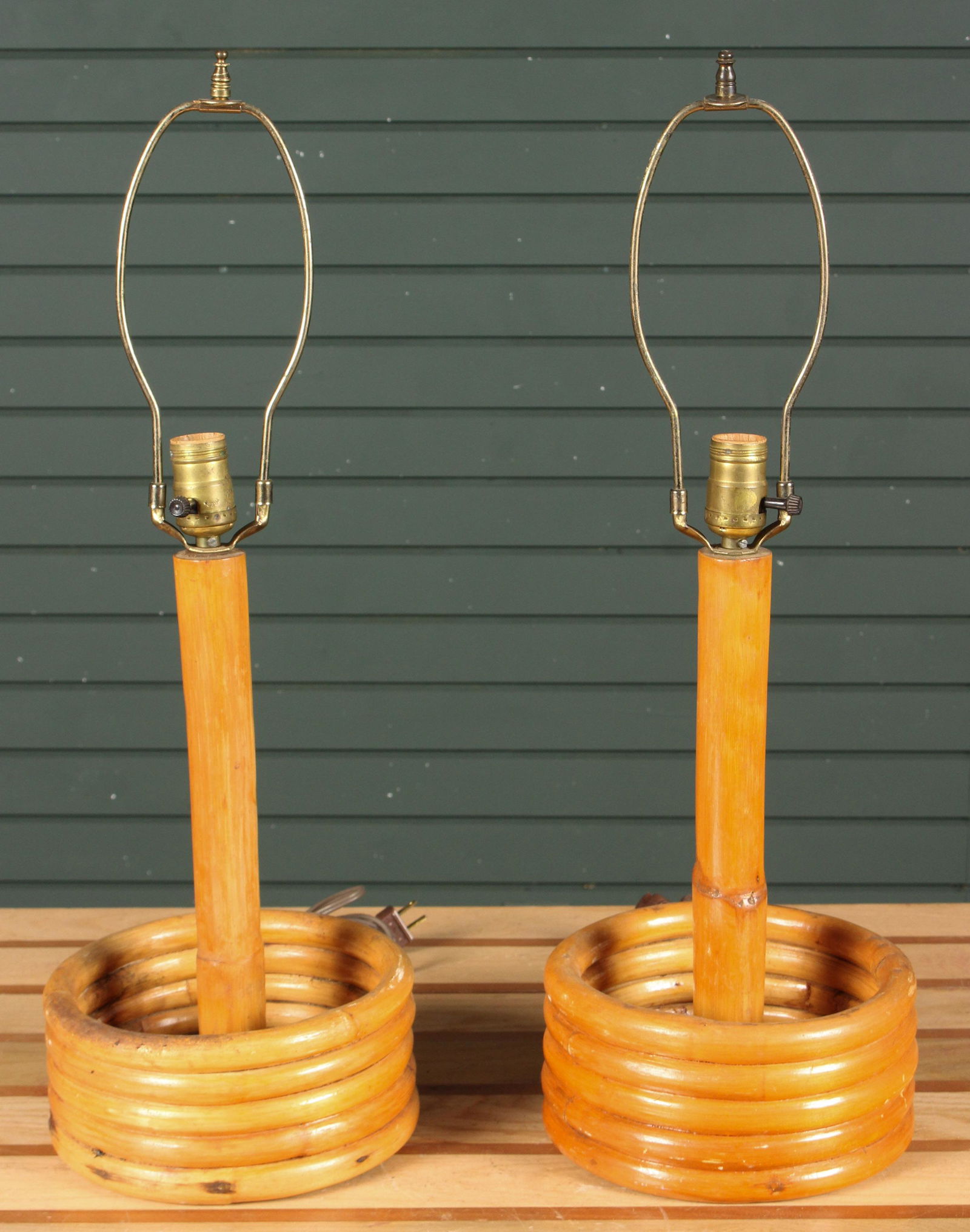 Pair Vintage Rattan Coil Base Table Lamps (1 of 5)