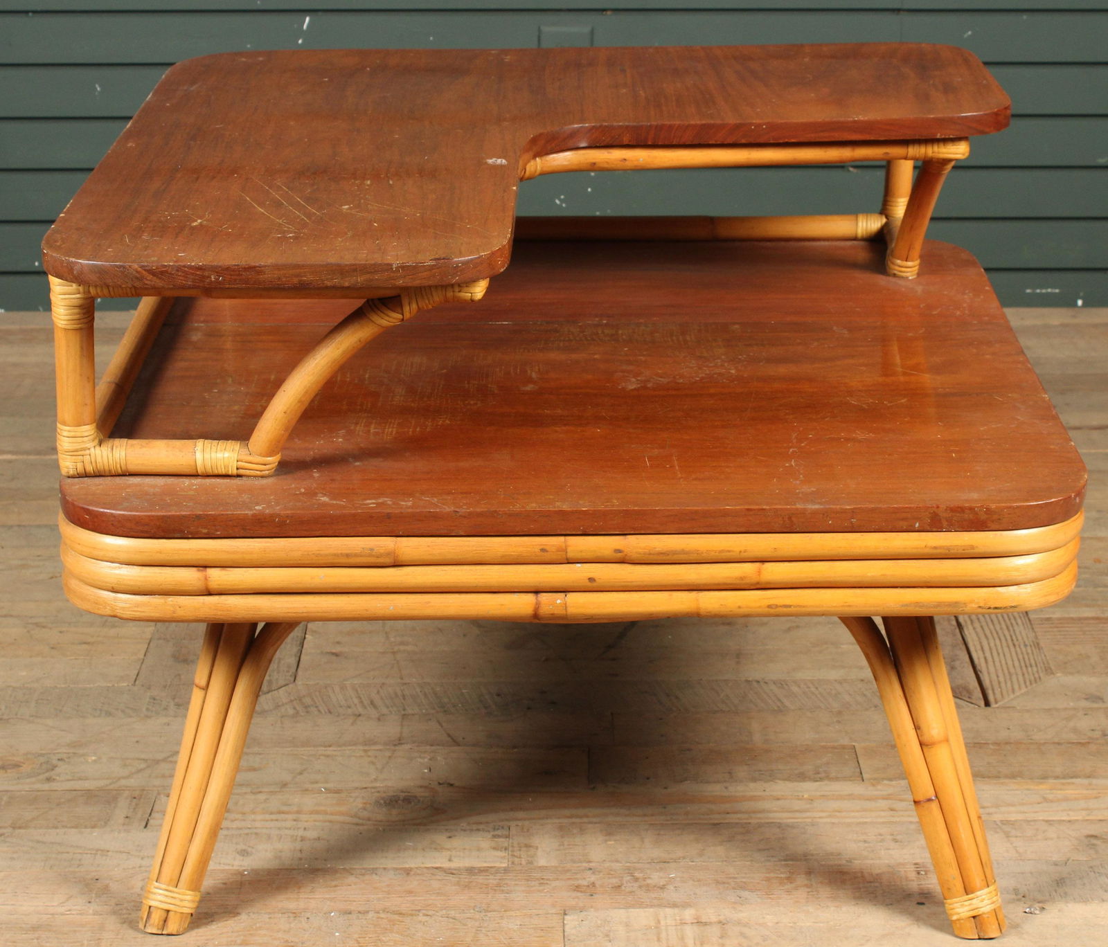 Vintage Rattan, 2 Tier L-Shaped End Table, Frankl (1 of 6)