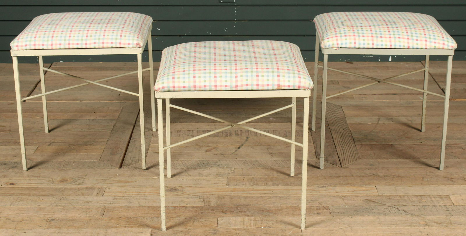 3 Wrought Iron Upholstered Stools (1 of 6)