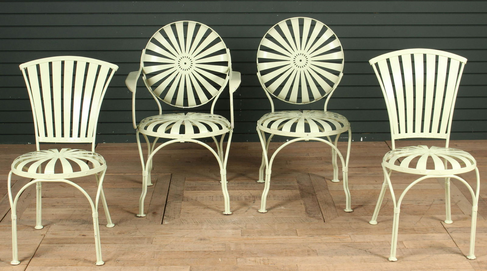 Suite of 4 Carre Style Wrought Iron Spring Chairs (1 of 5)
