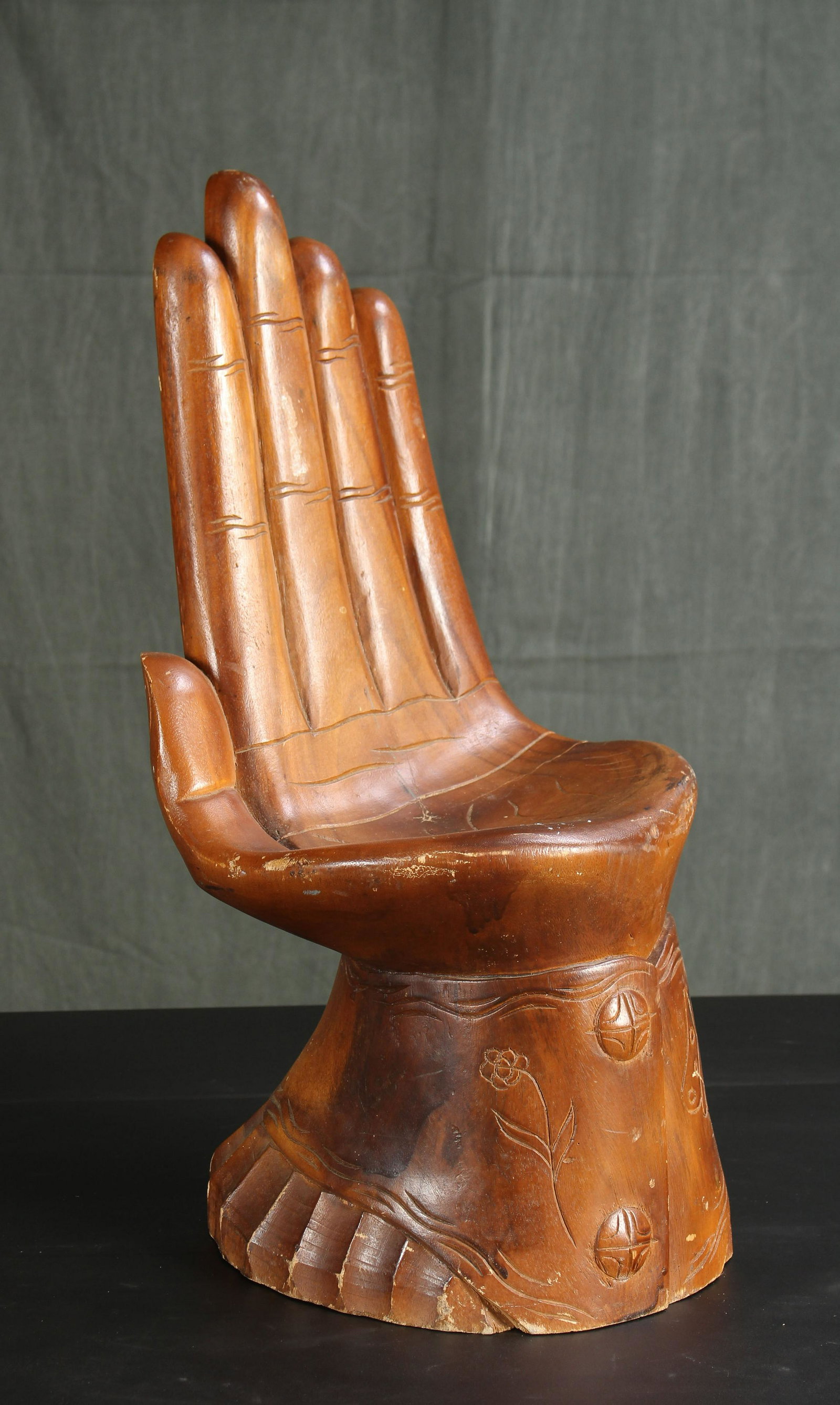Vintage Hand Form Carved Wood Stool or Stand (1 of 10)