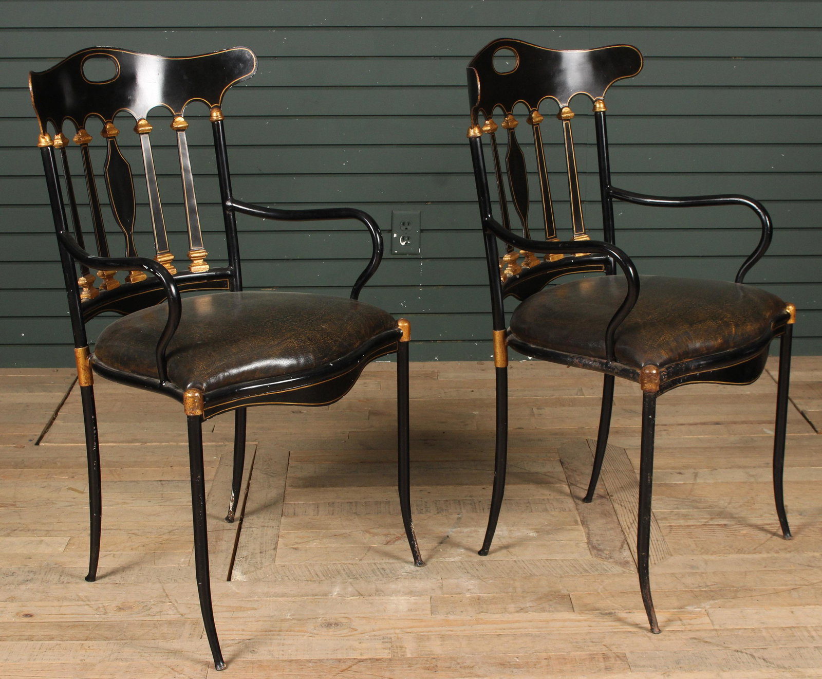 Pair Theodore Alexander Tole Metal Armchairs (1 of 6)